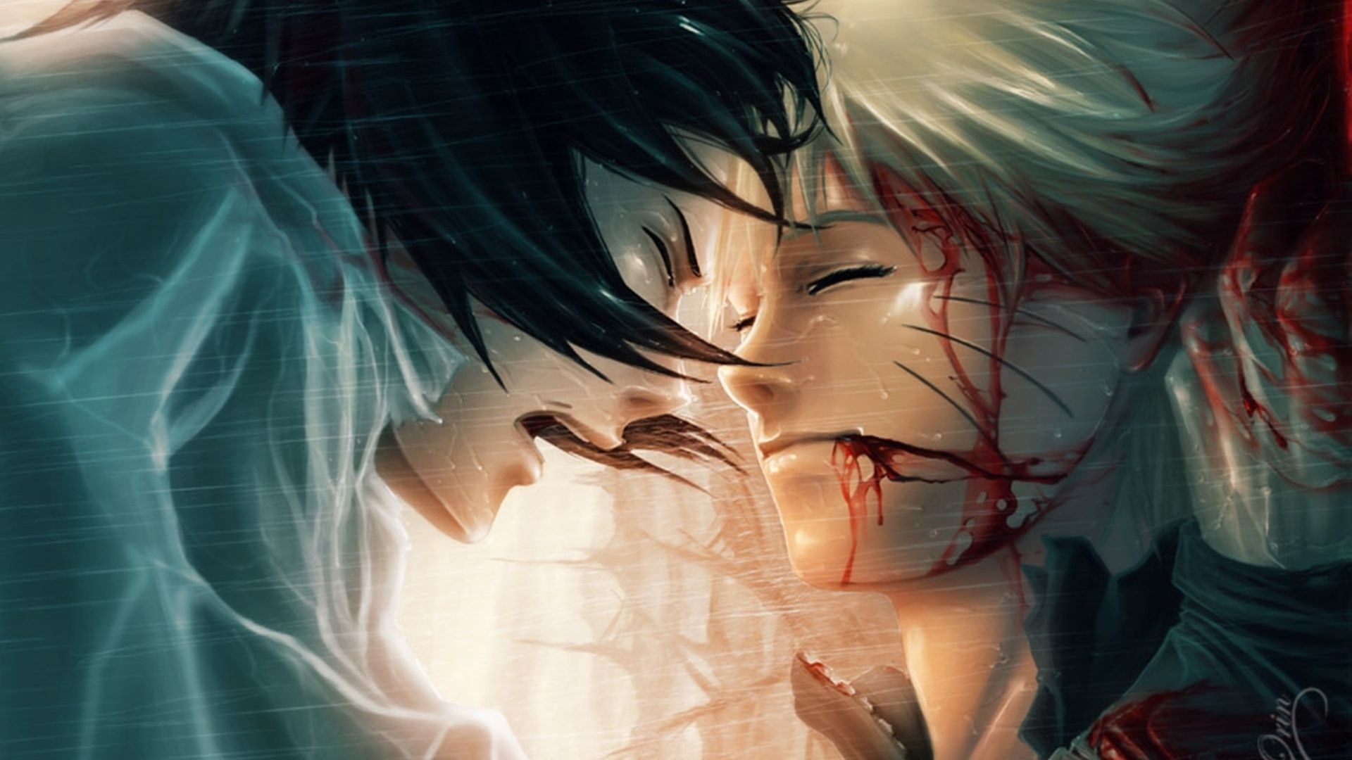 1920x1080 blood, uzumaki naruto, Naruto, uchiha sasuke, rain, tears