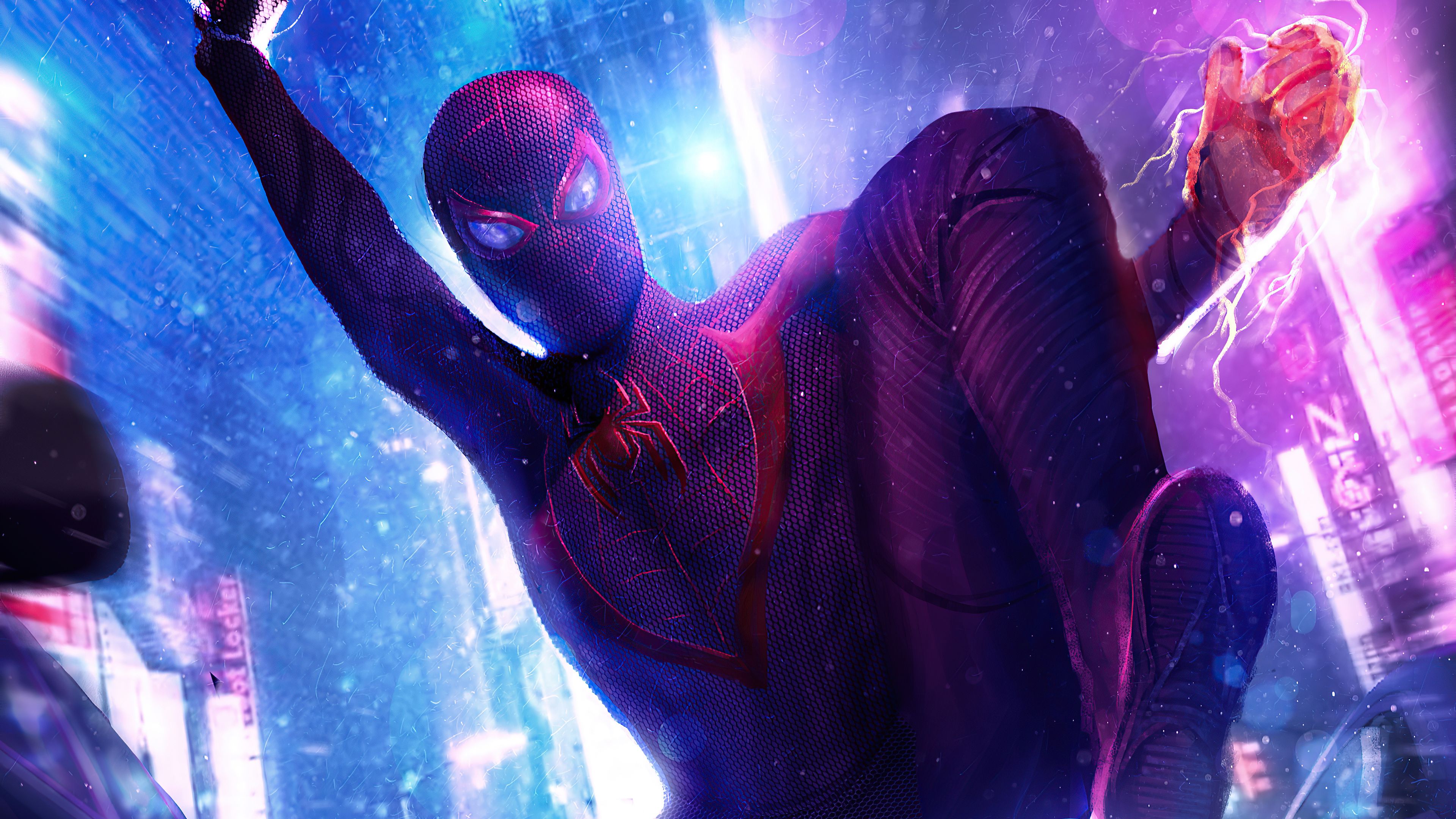 Spider Man Miles Neon, HD Superheroes, 4k Wallpaper, Image, Background, Photo and Picture
