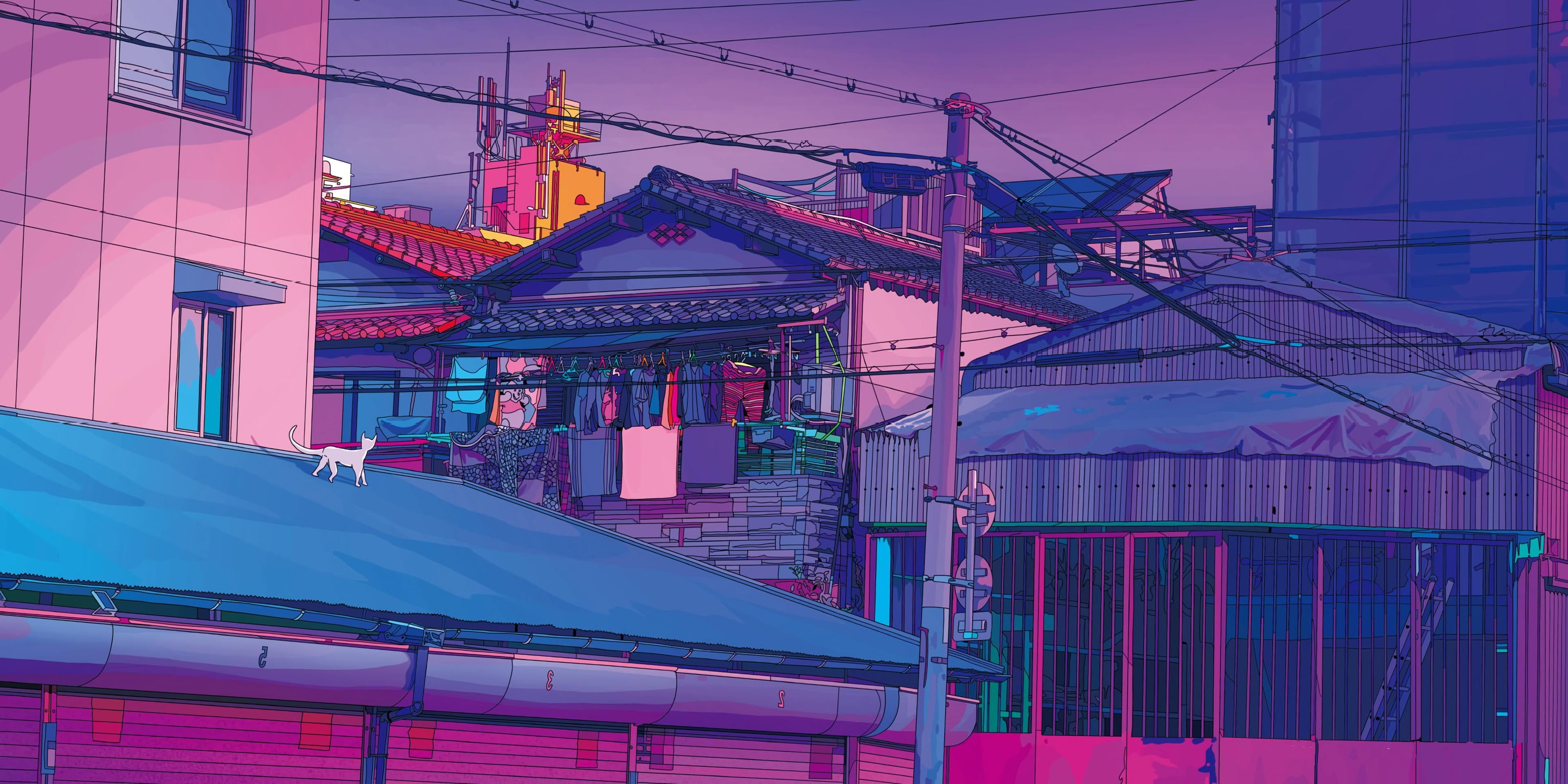 Tokyo #Japan #aestethic #artwork digital art #cats #rooftops K #wallpaper #hdwallpaper #desktop. Phong cảnh, Nhiếp ảnh ngoài trời, Ý tưởng vẽ