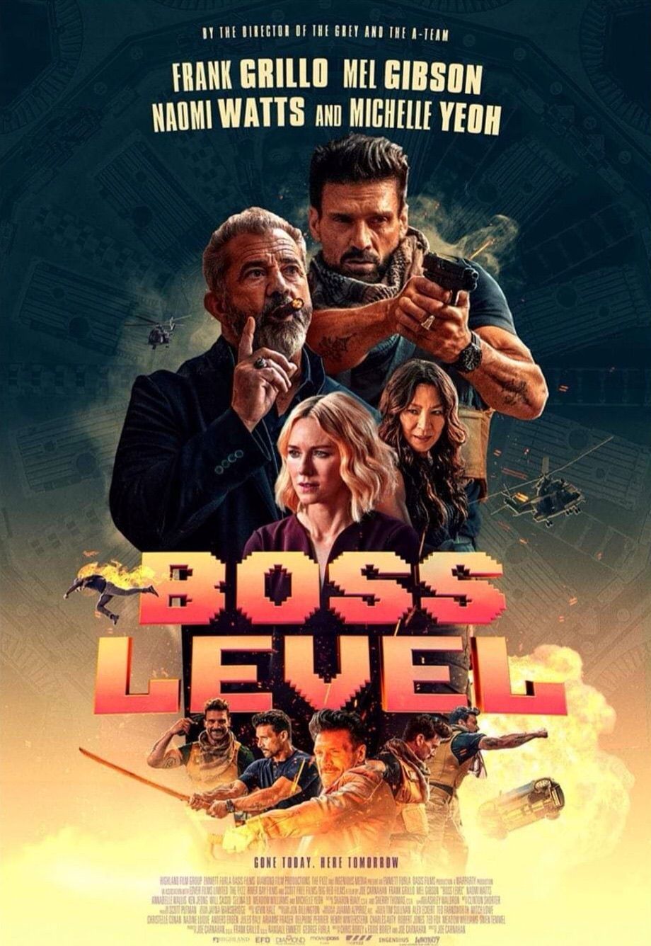 Boss Level 2020. Mel gibson, Frank grillo, Michelle yeoh
