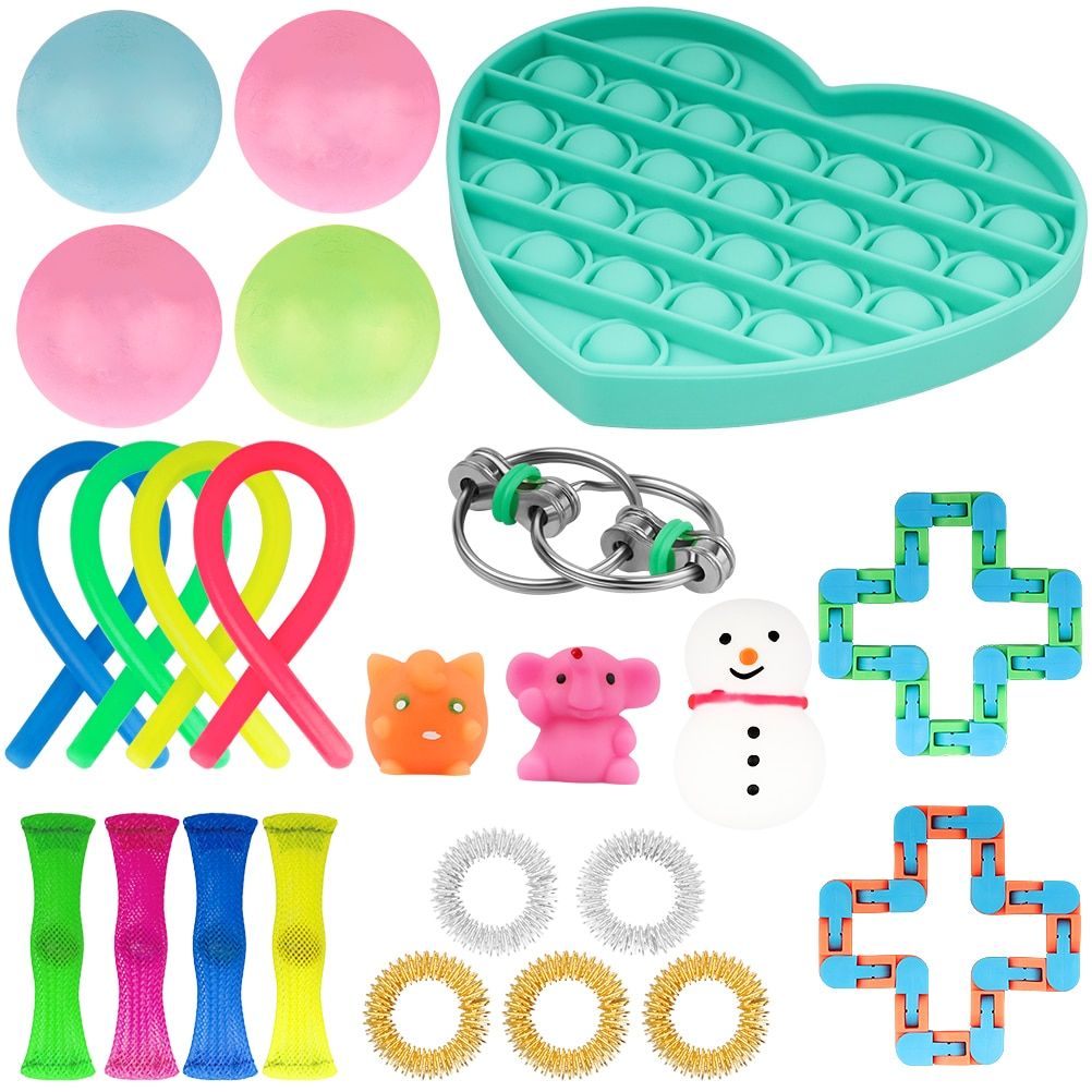 Pack Fidget Sensory Toy Set Stress Relief Toys Autism Anxiety Relief Stress Pop Bubble Fidget Sensory Toy For Kids Sensory Offer B4D5