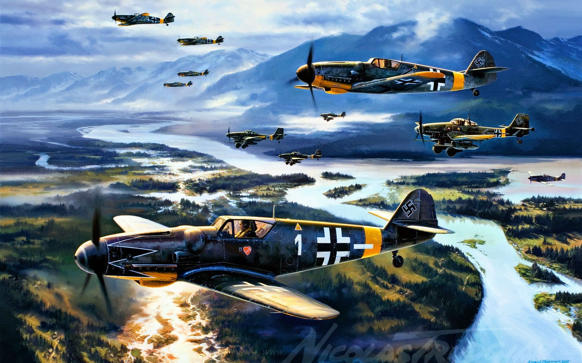 Messerschmitt Bf 109 wallpaper. Aircraft art, Aviation art, Airplane art