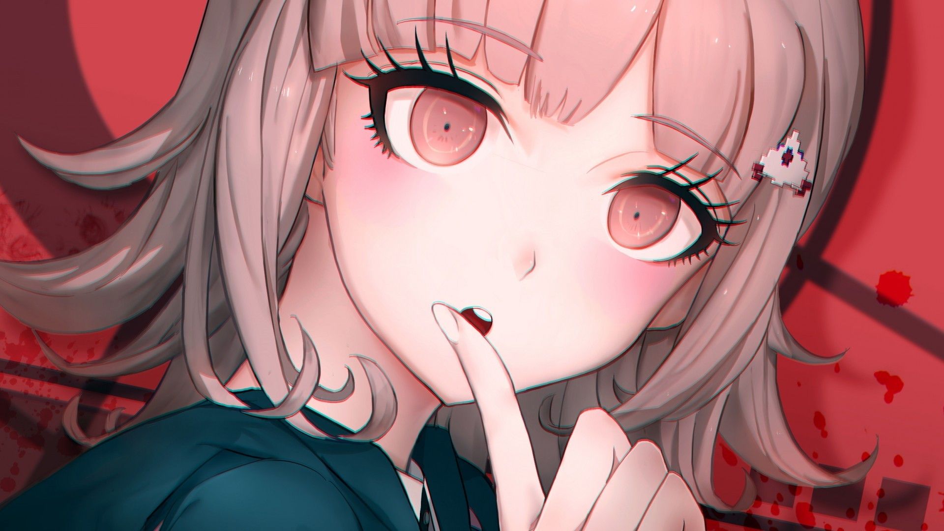 Download 1920x1080 Danganronpa Nanami Chiaki, Yandere, Finger On Lips Wallpaper for Widescreen