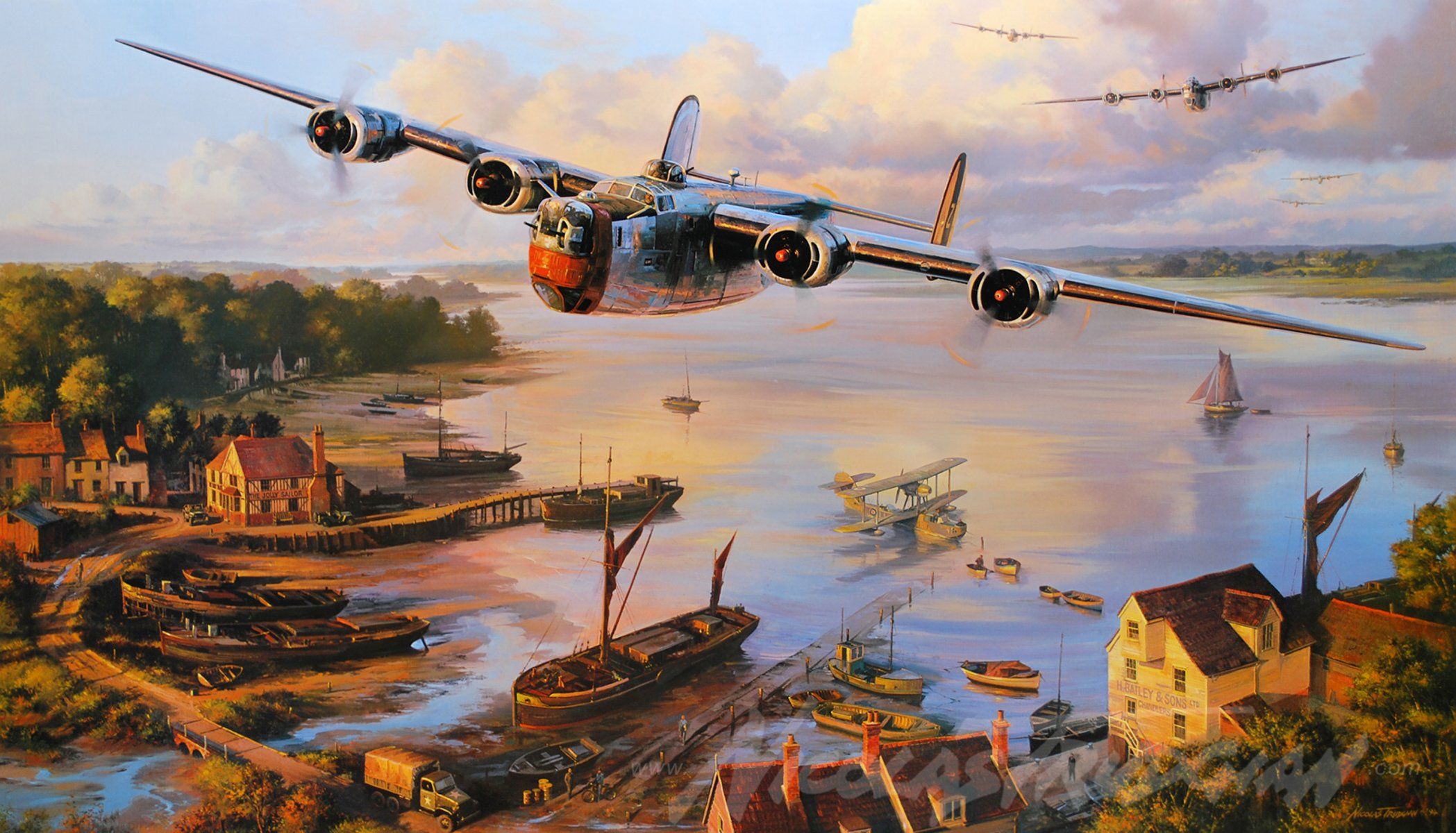 Aviation Aircraft Airplane War Dogfight Art Ww2 B24 Airplane HD Wallpaper