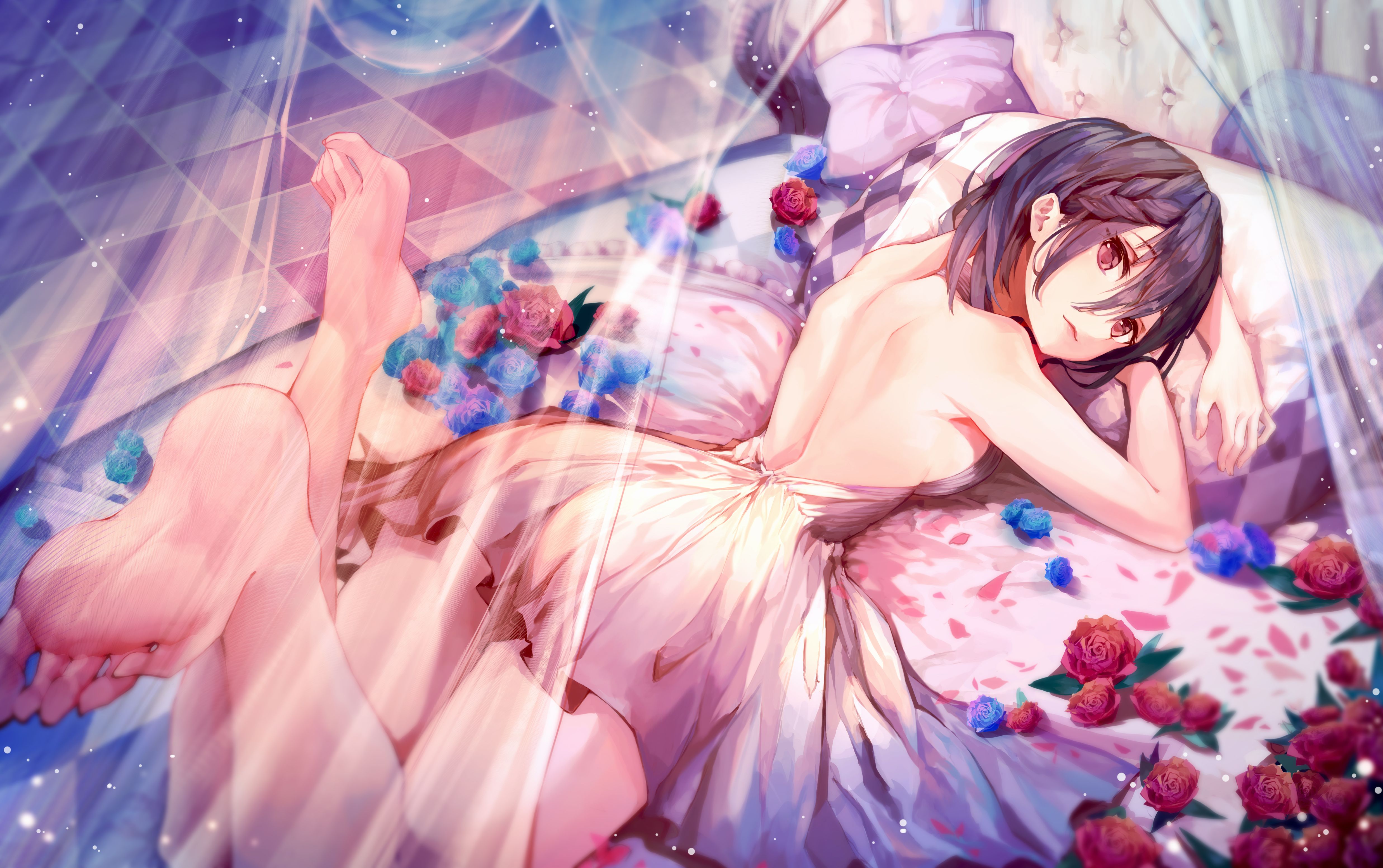 Anime Girl Bed Lying Down, HD Anime, 4k Wallpaper, Image, Background, Photo and Picture