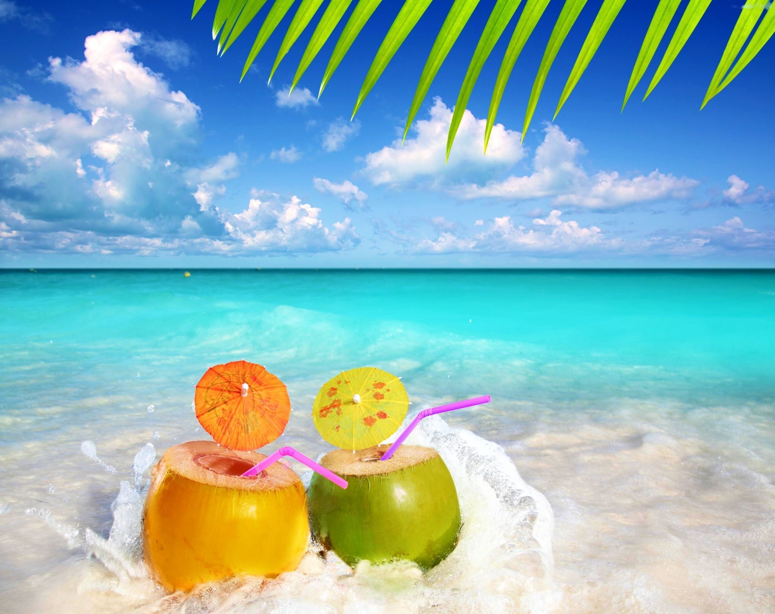Fruit Water Snacks Sea Summer Palm Beach Wallpaper Beach Desktop Background