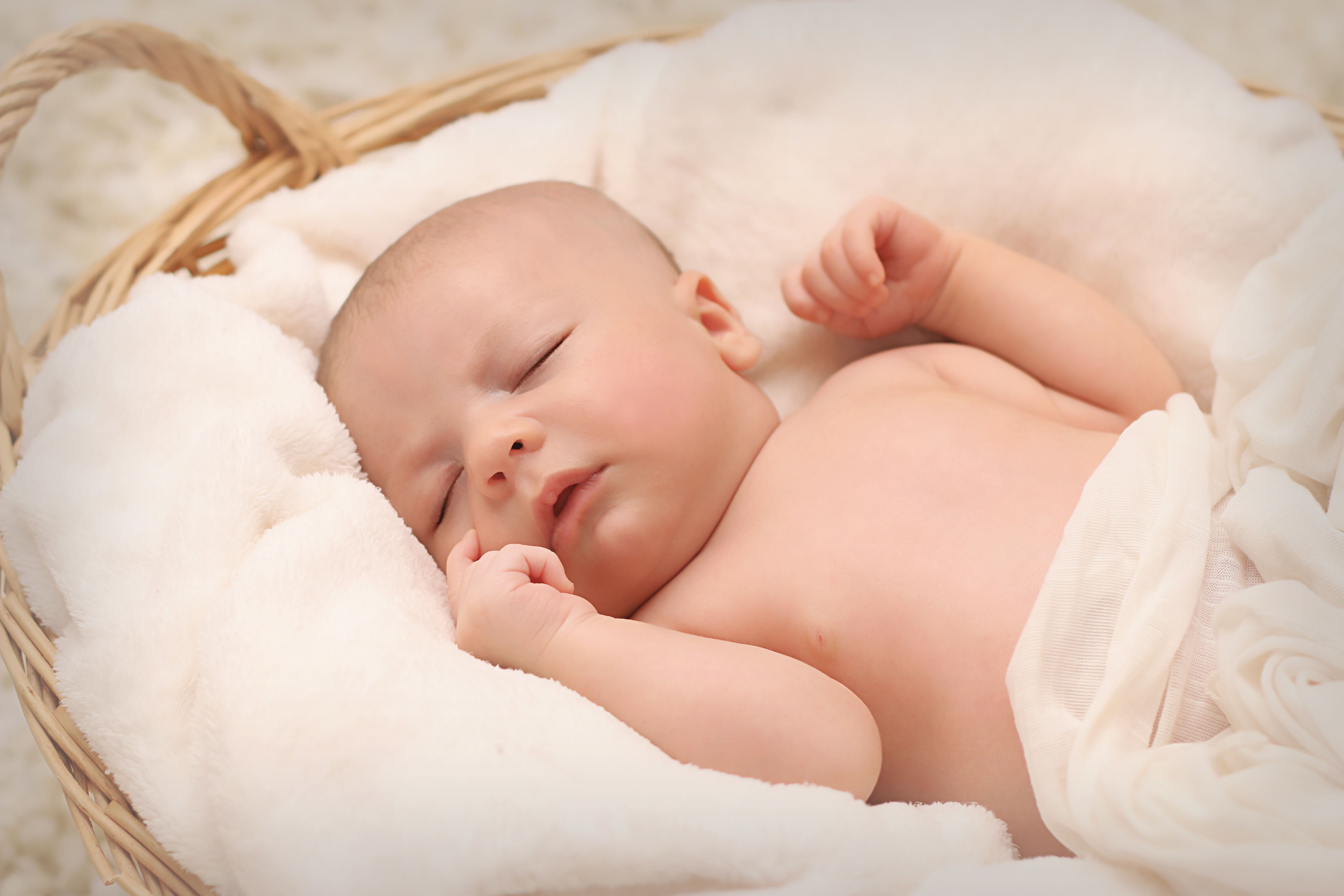 Baby Sleeping on White Cotton · Free