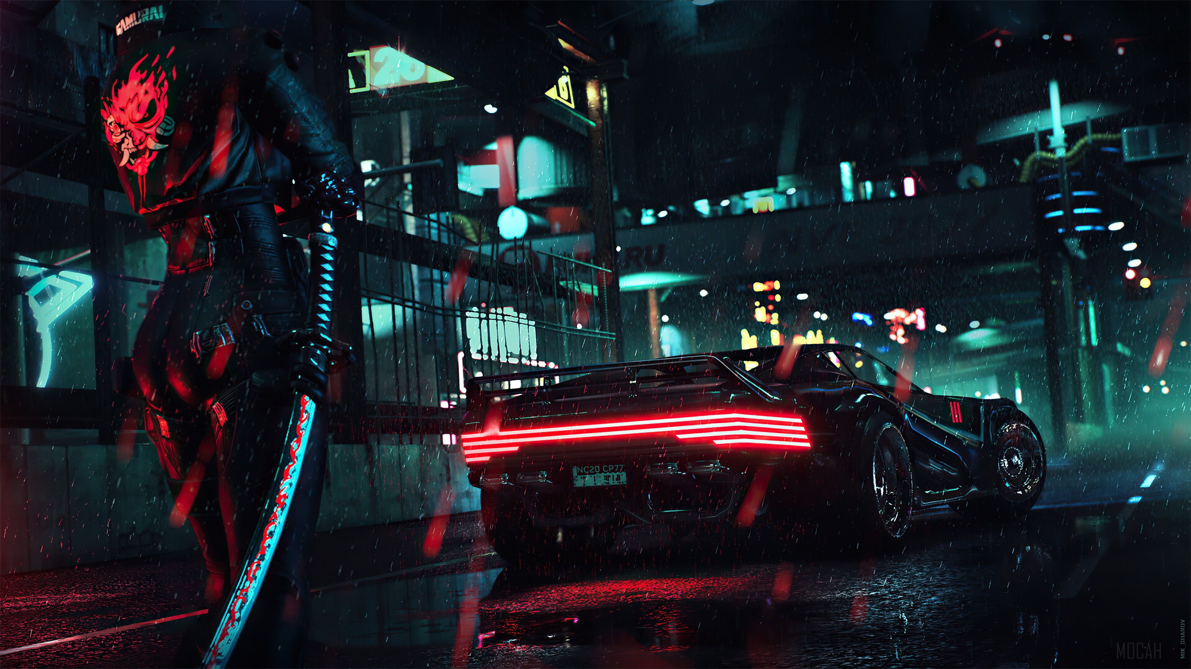 Download wallpaper 3840x2400 cyberpunk, game, city shot, car 4k