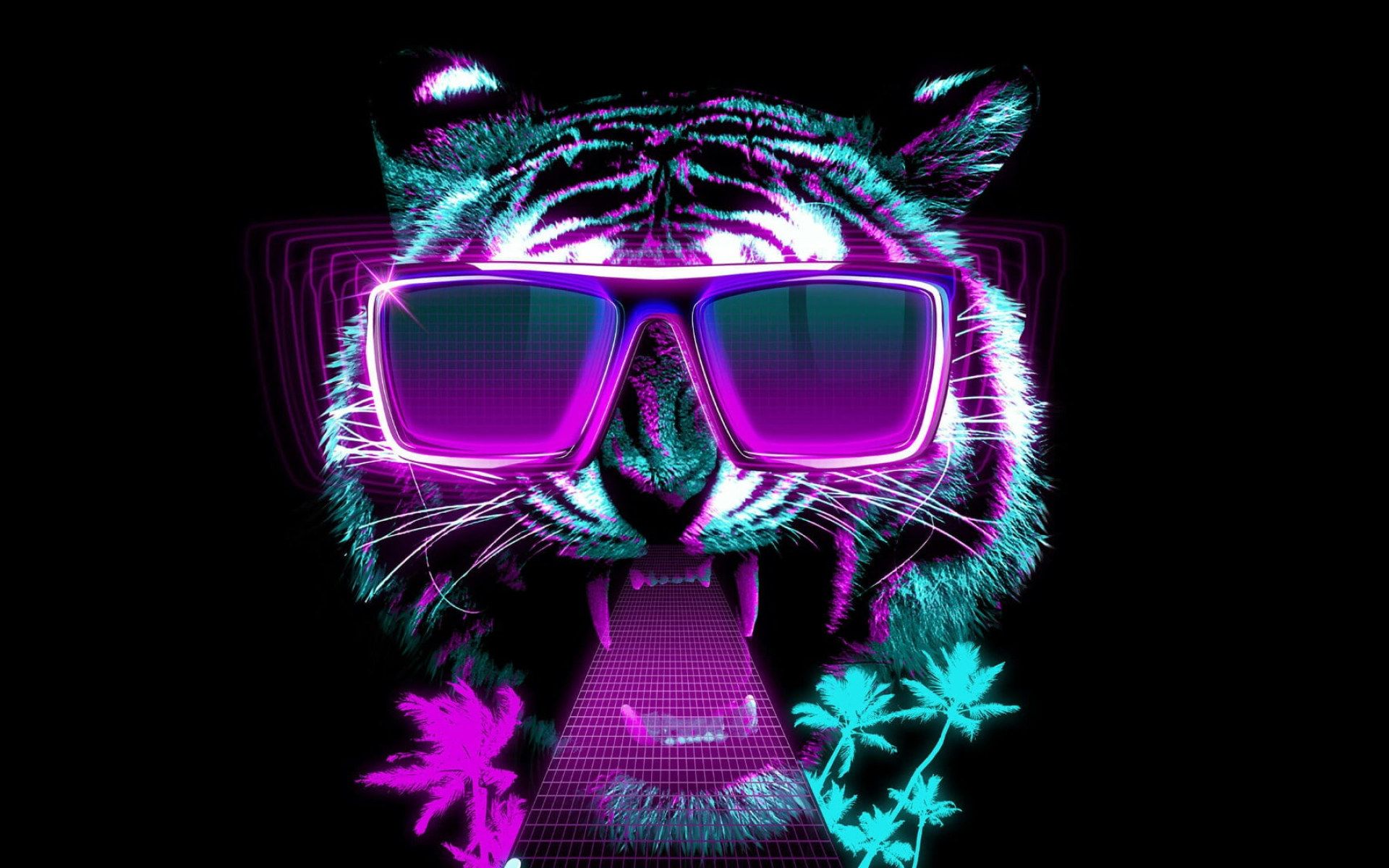 Wallpaper tiger, sunglasses, neon, graphic design • Wallpaper For You HD Wallpaper For Desktop & Mobile