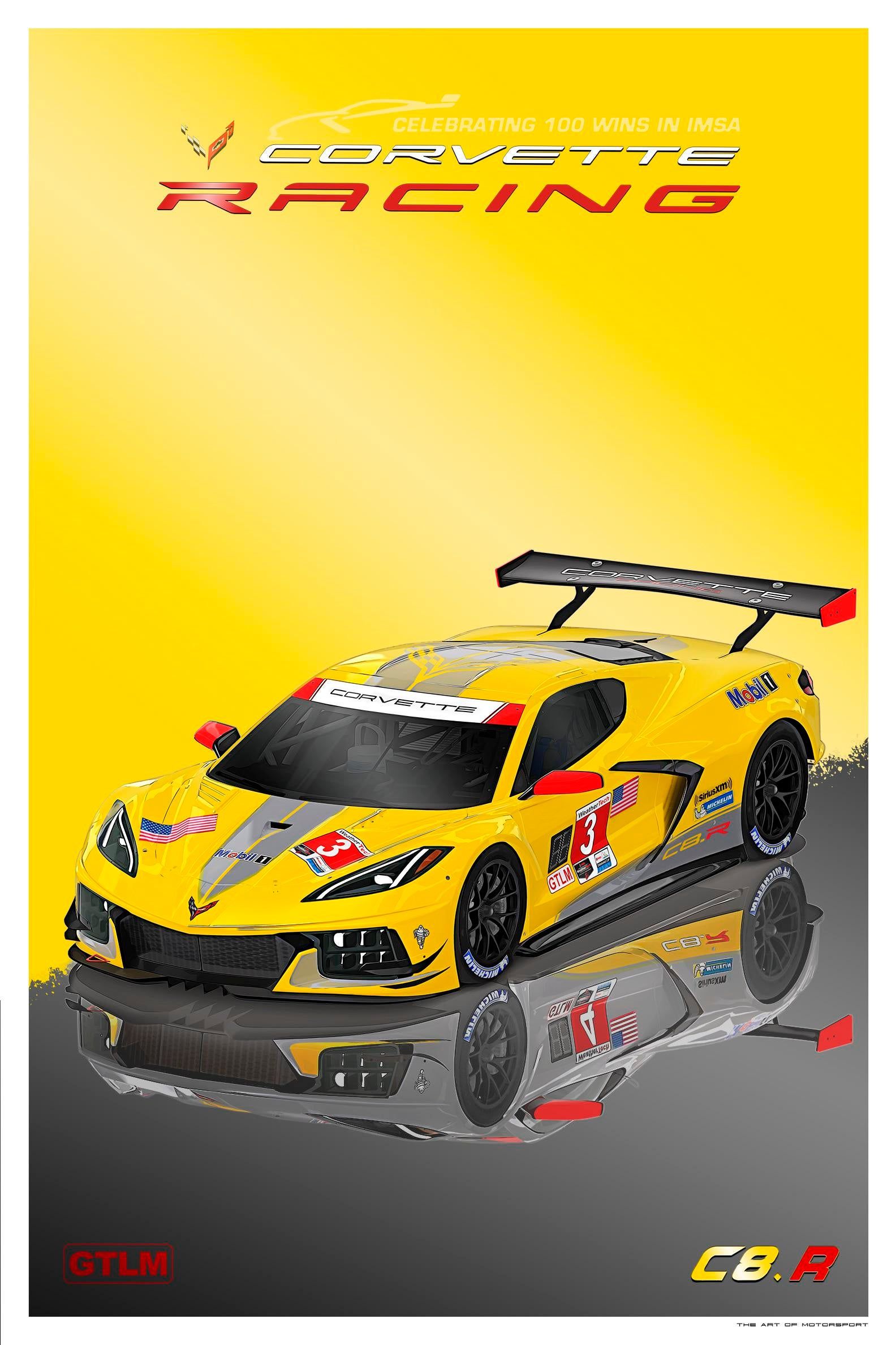 Celebrating 100 Race Wins in IMSA latest Corvette C8.R artwork ( Wallpaper in Comments per usual!)