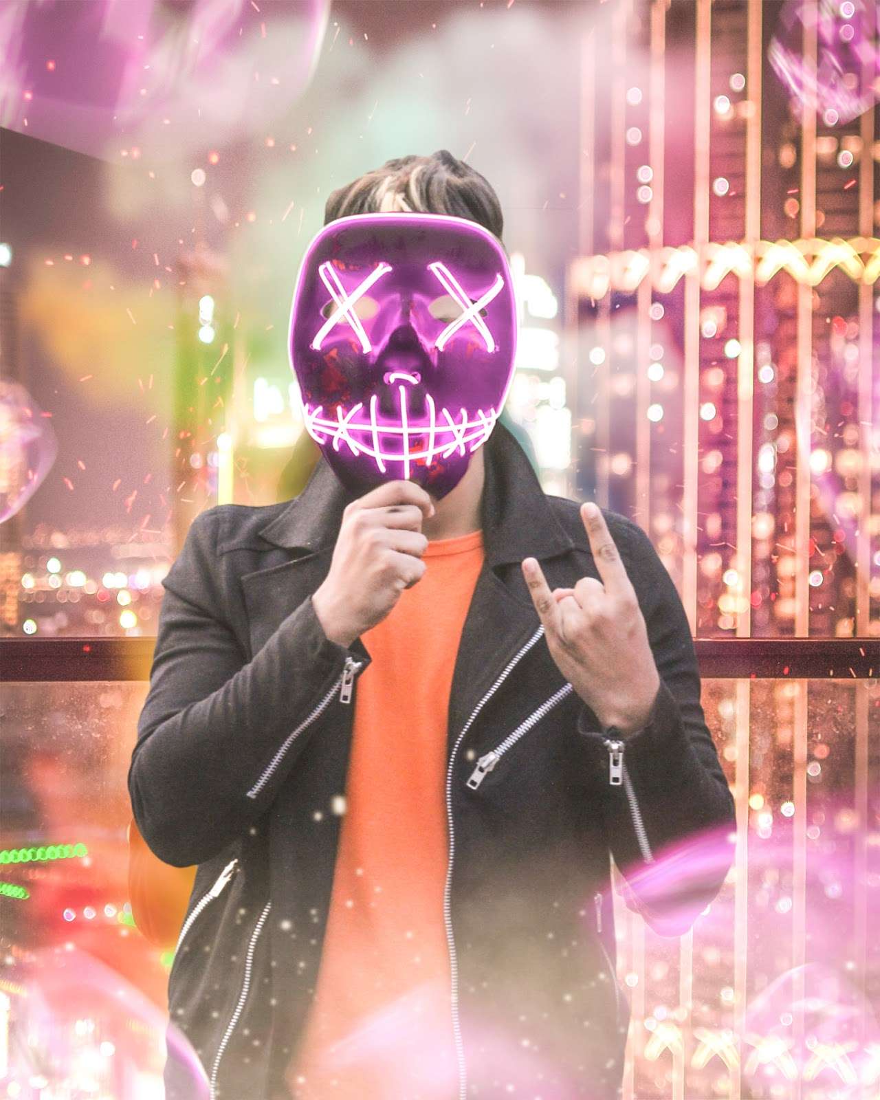 3D Neon Hacker Mask Wallpaper