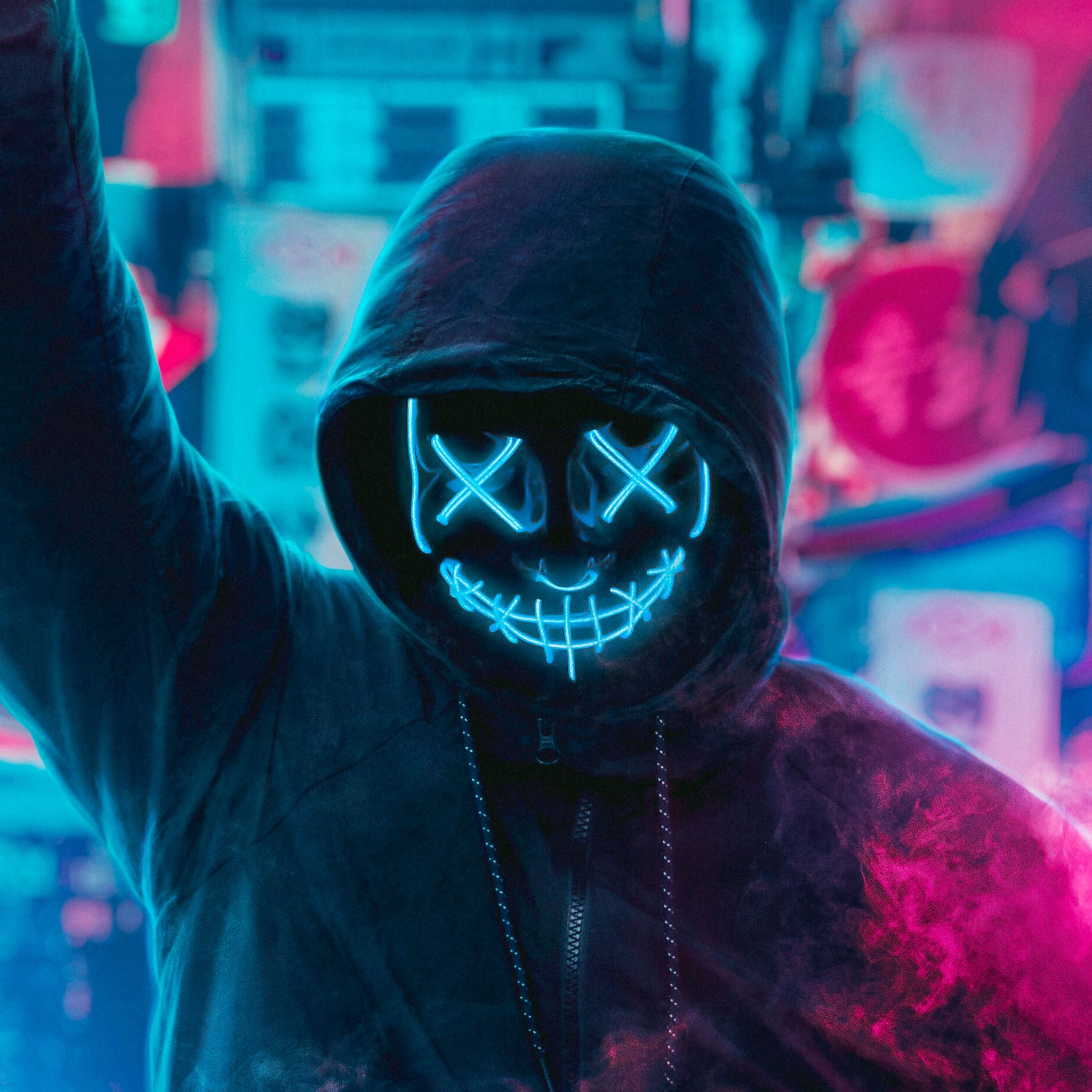 Anonymous Mask Purple Neon Wallpaper