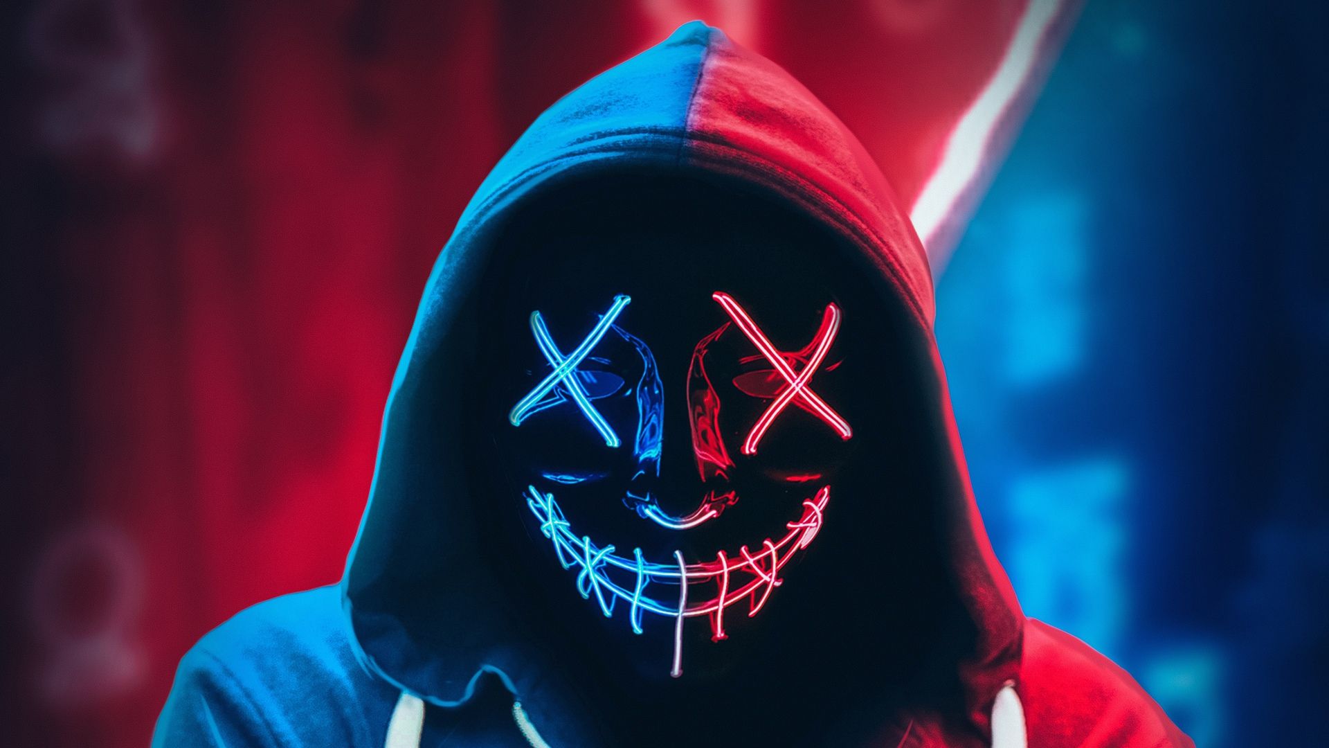 Red and Blue Mask Neon