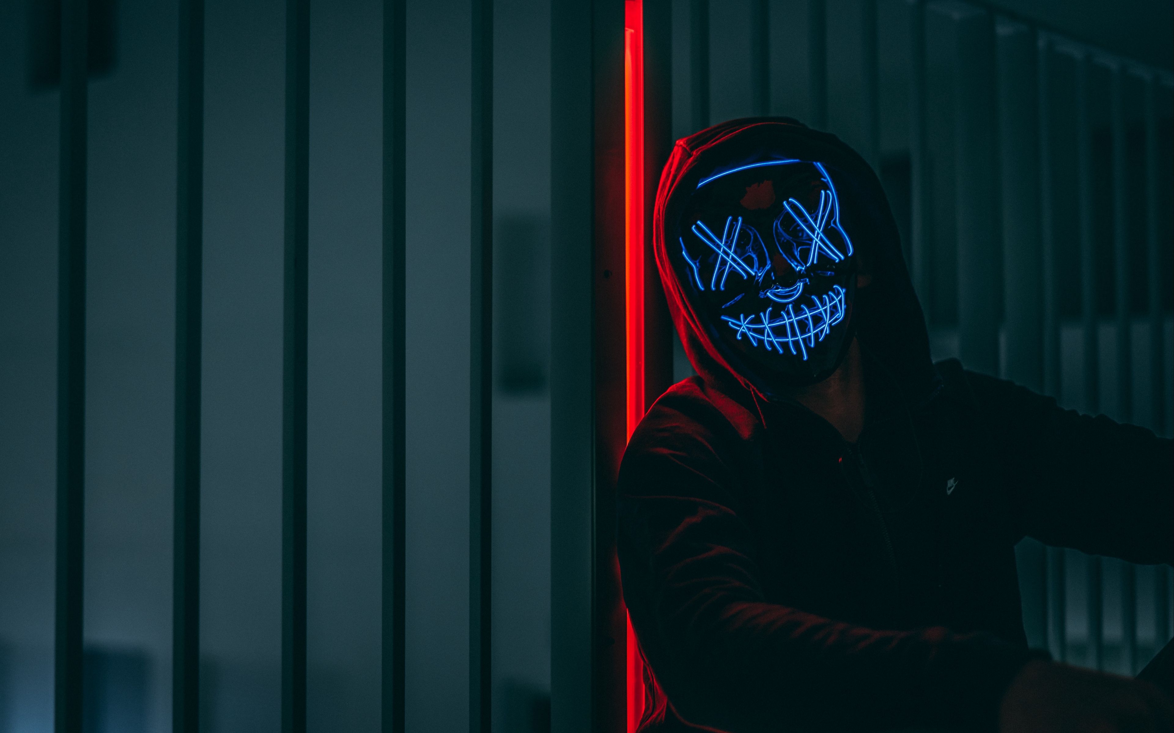 Wallpaper Mask, Hood, Neon, Anonymous, Glow Wallpaper HD