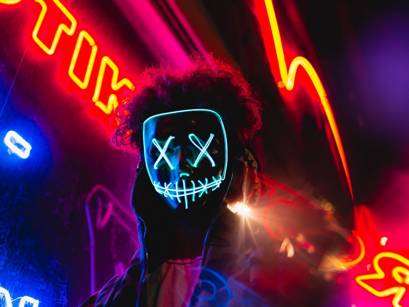 Wallpaper Mask, Neon, Anonymous, Light, Man Neon HD Wallpaper