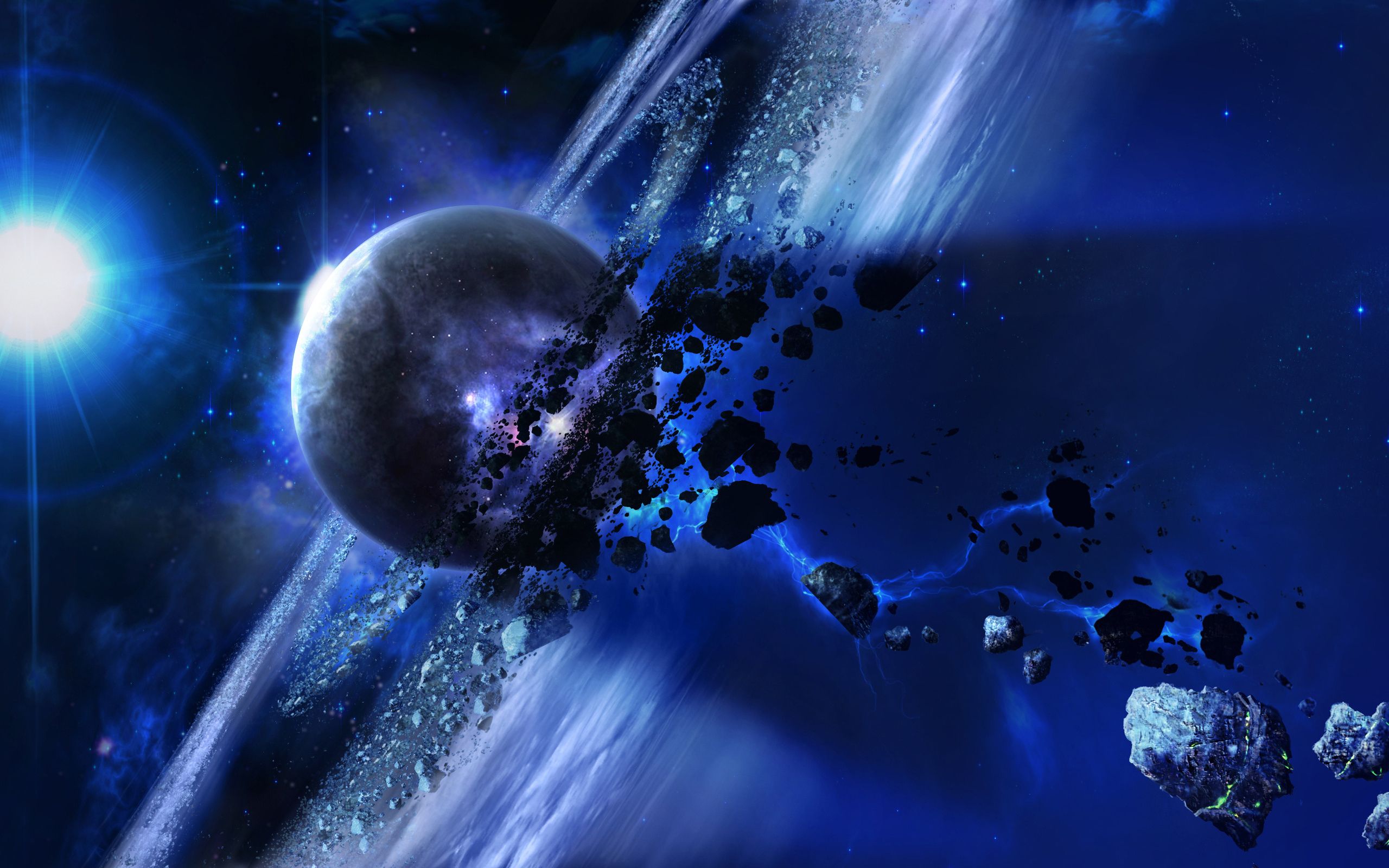 Photos Planets meteorites rocks floating Space 3D Graphics 2560x1600
