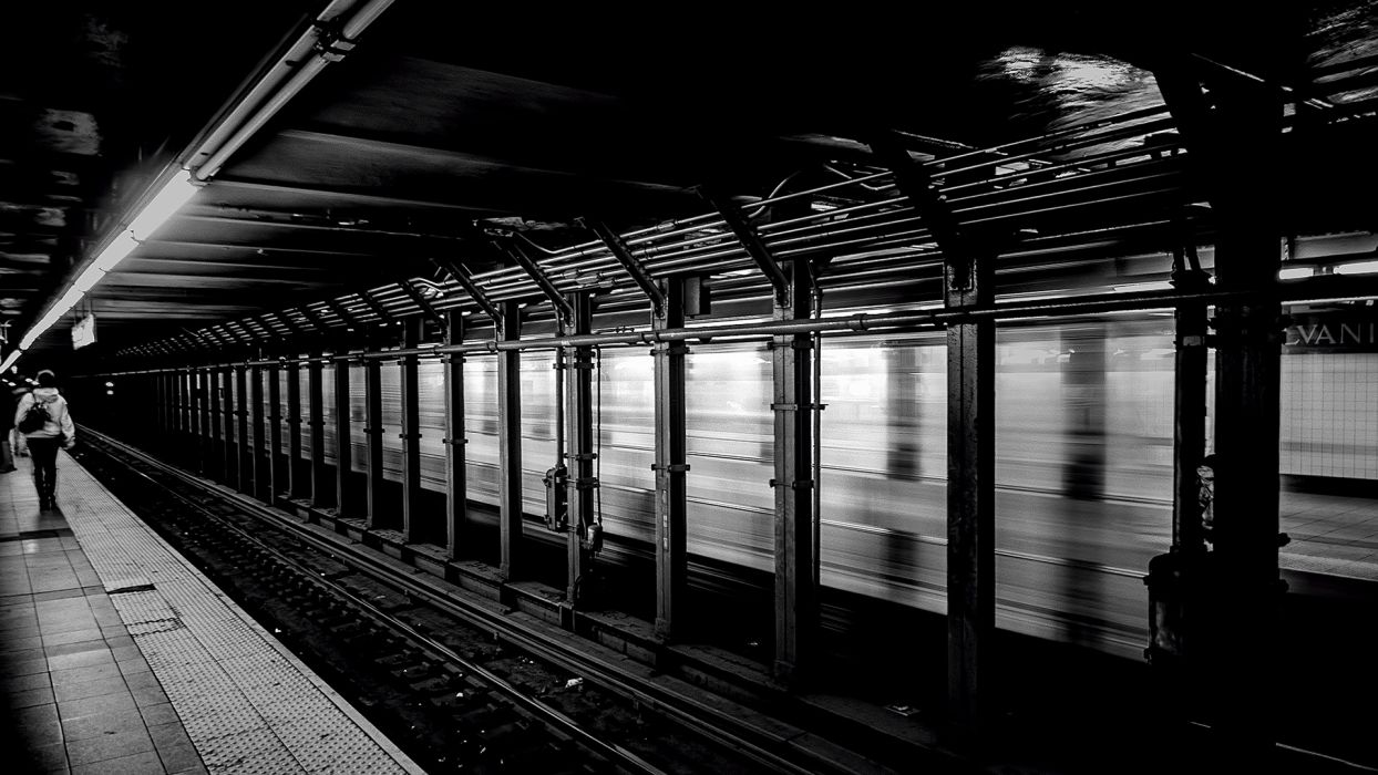 Subway Train BW Underground Train Station Motion Blur wallpaperx1080