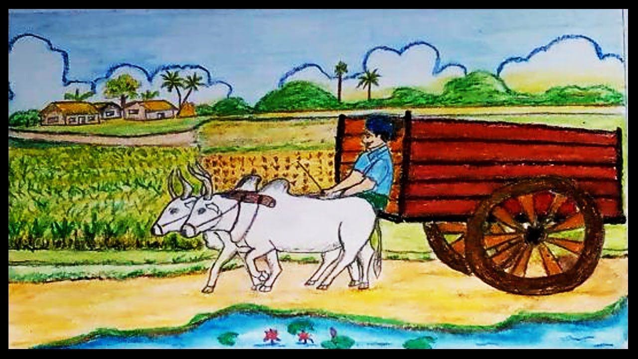 Bullock Cart in a Village Scene