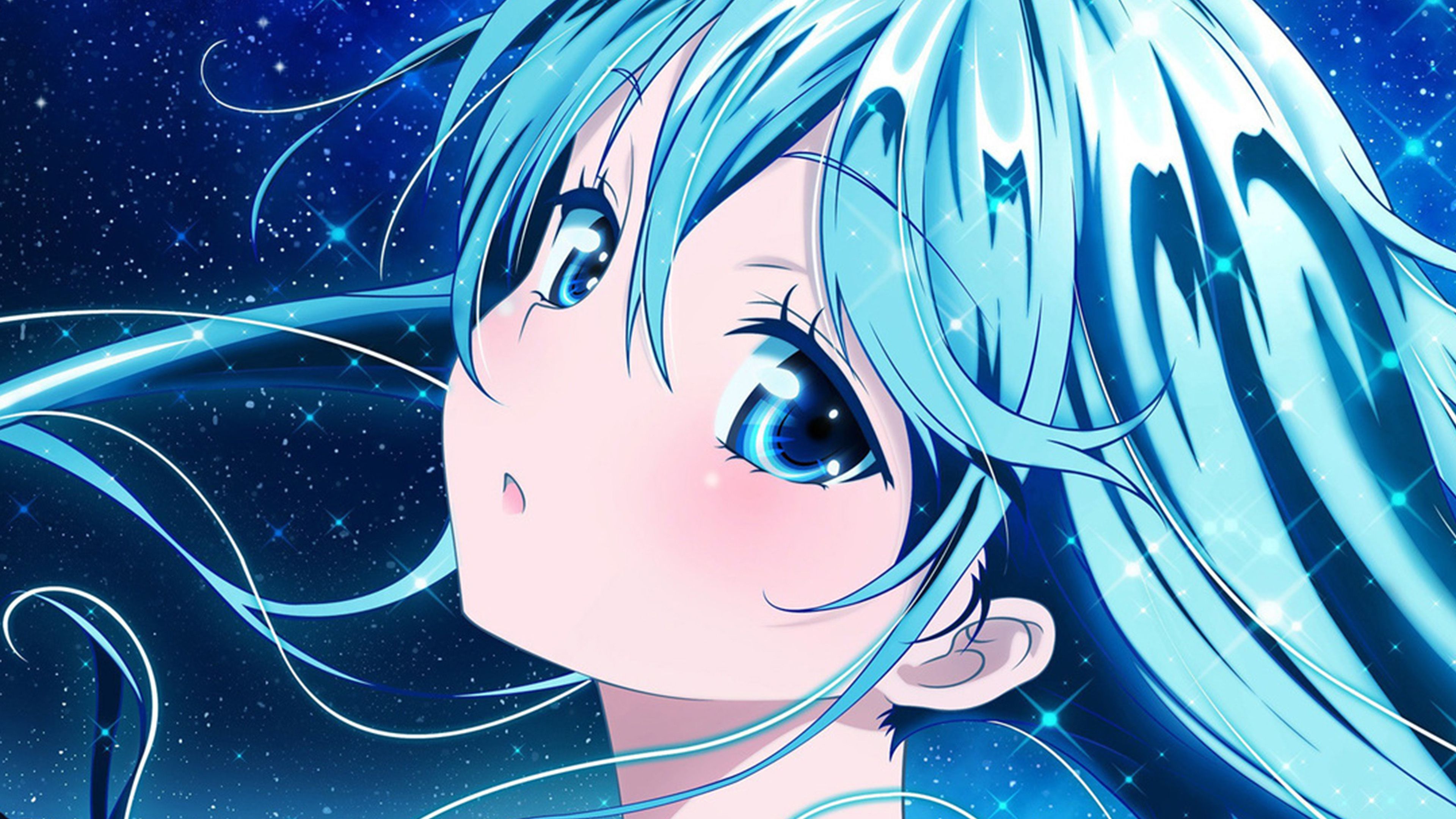Anime Girl Blue Beautiful Arum Art Illustration Wallpaper