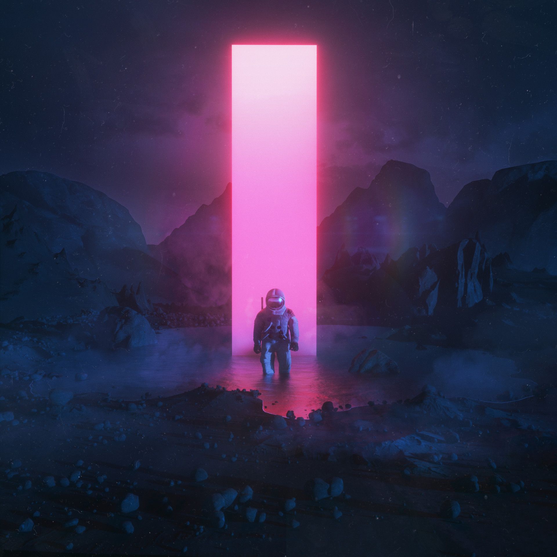 Beeple Render Men Landscape Astronaut Rocks Monolith Neon Water Pink Neon Glow Wallpapers