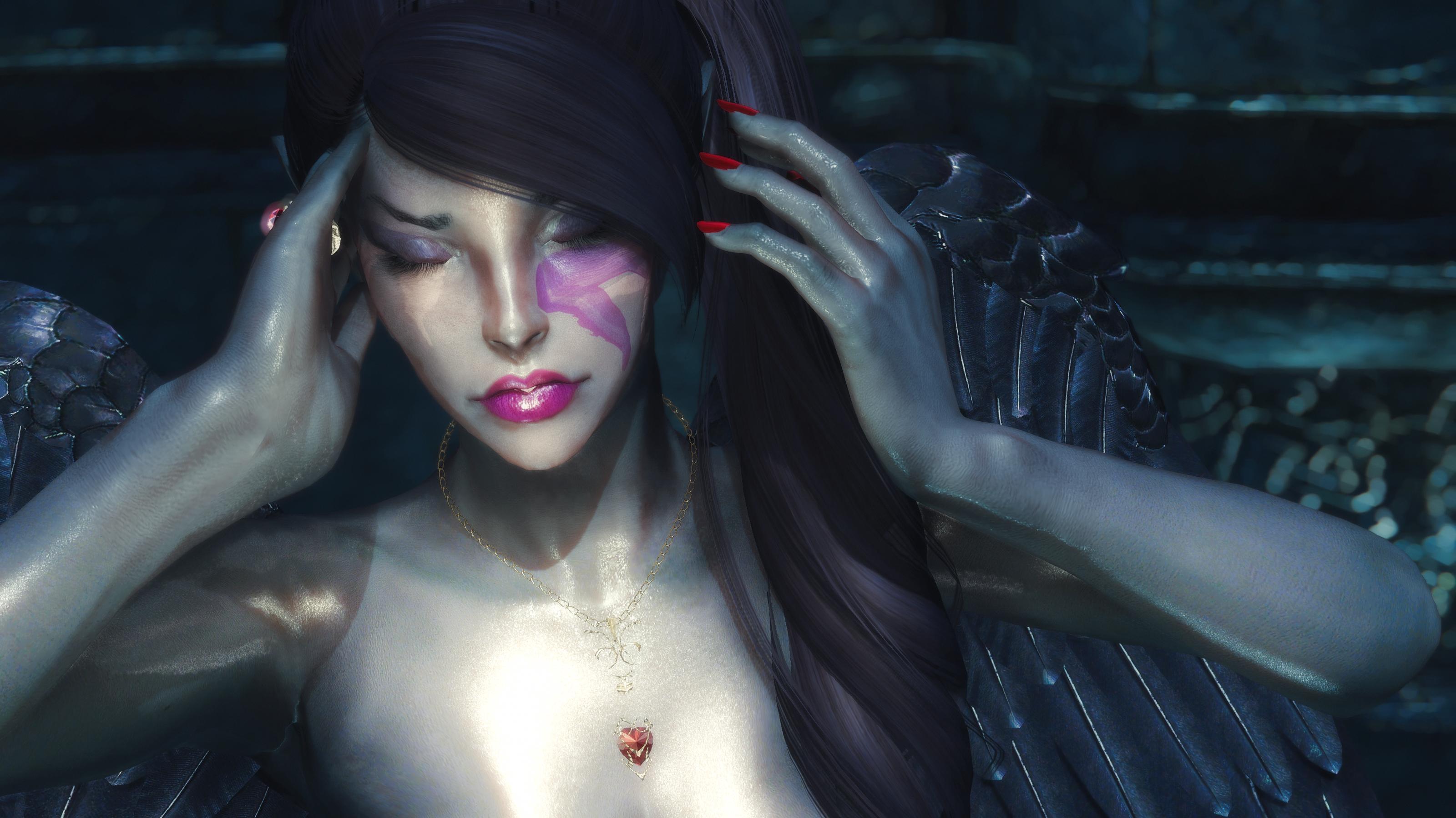 Wallpaper, skyrim, girl, hot, warm, cinematic, wallpaper, 4k, people, portrait, nude, topless, video, game, screenshot, fantasy, dark, elf, fashion, 3200x1800