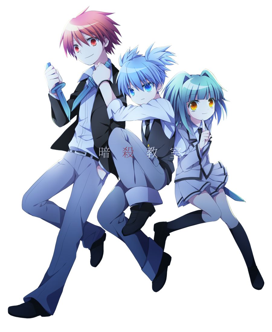 shiota nagisa, akabane karma, and kayano kaede (ansatsu kyoushitsu) drawn