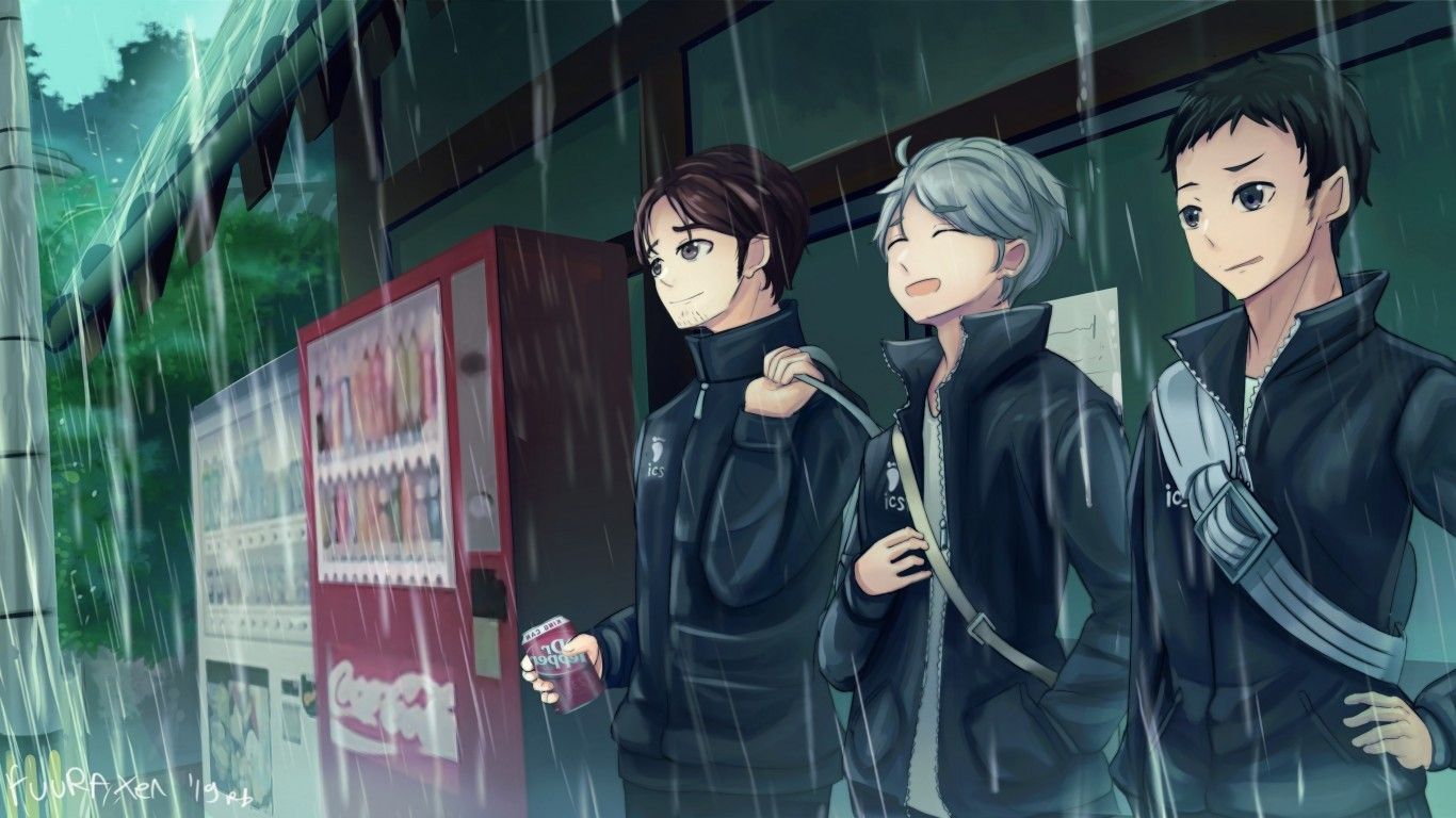 Download 1366x768 Sawamura Daichi, Azumane Asahi, Sugawara Koushi, Haikyuu, Raining Wallpaper for Laptop, Notebook