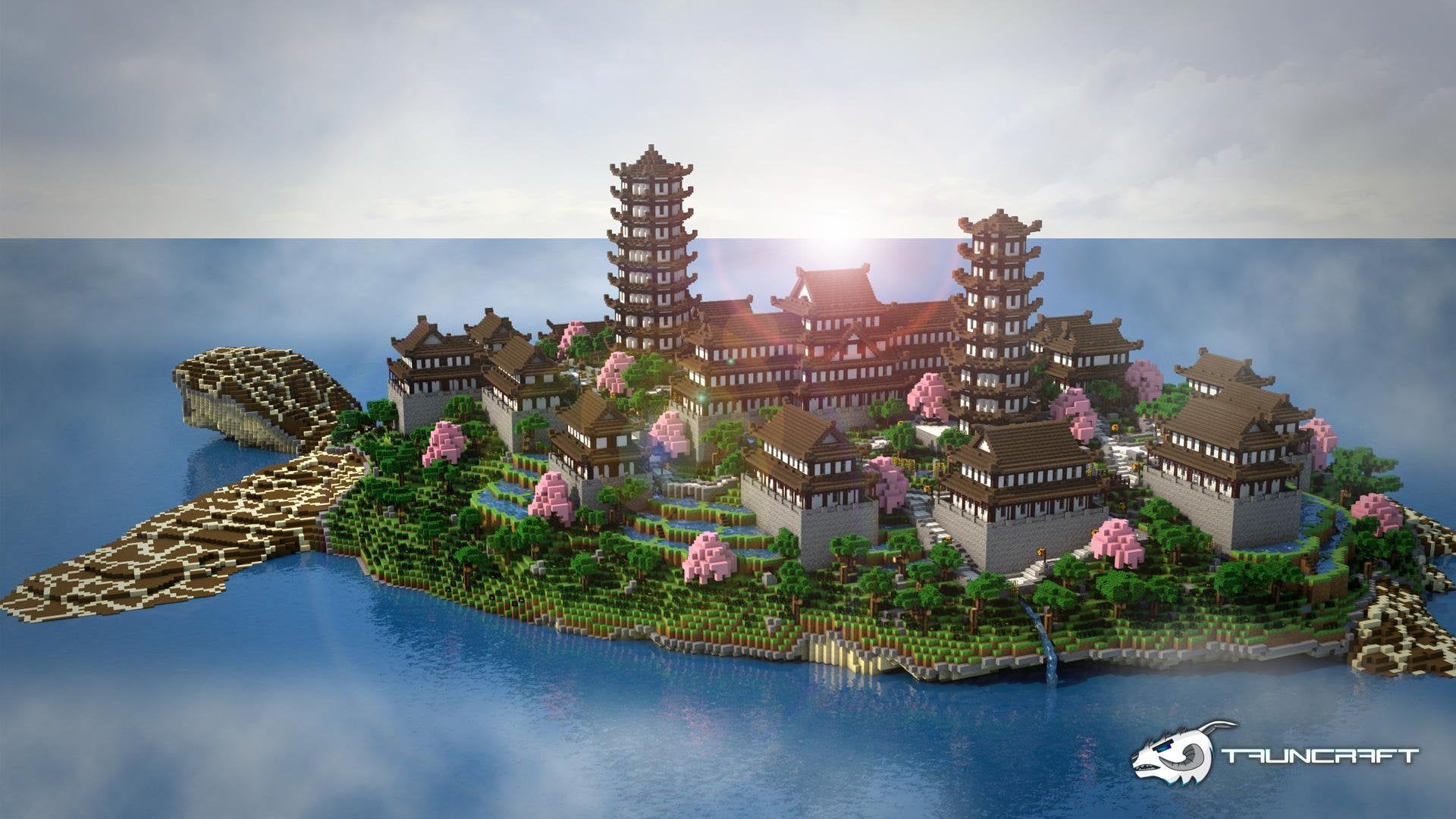 Render Wallpaper Turtle Island - (asian Styled Town)