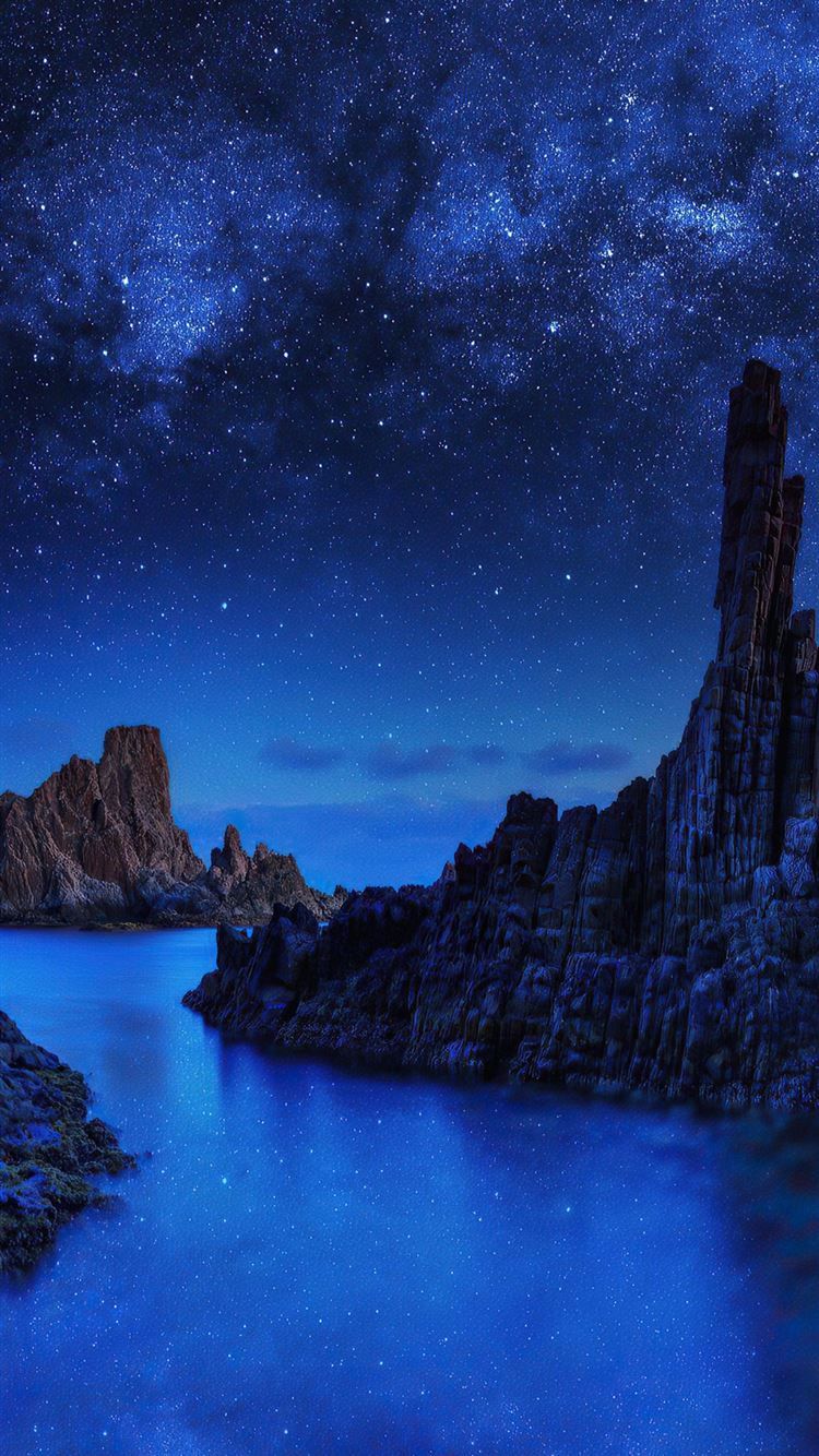 ocean rocks on starry night 4k iPhone 8 Wallpaper Free Download