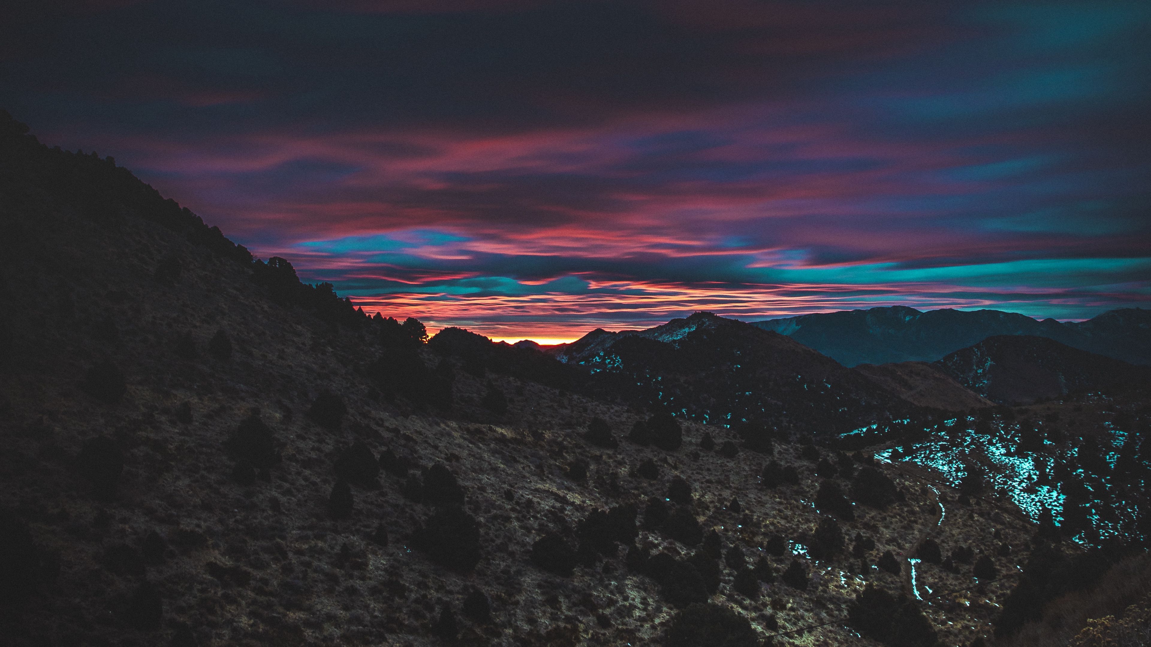 Download wallpaper 3840x2160 mountain, sky, sunset, dark, night 4k uhd 16:9 HD background