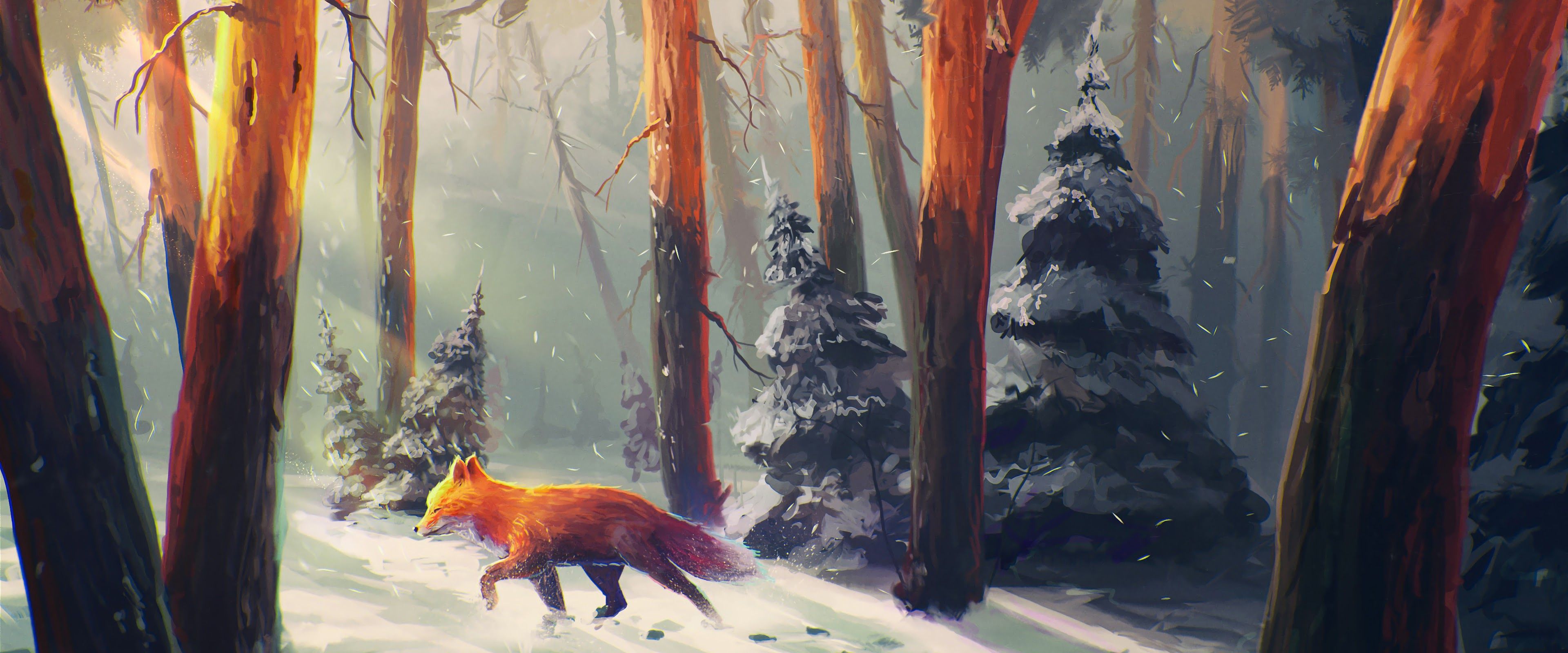 Fox Forest Art 4K Wallpaper