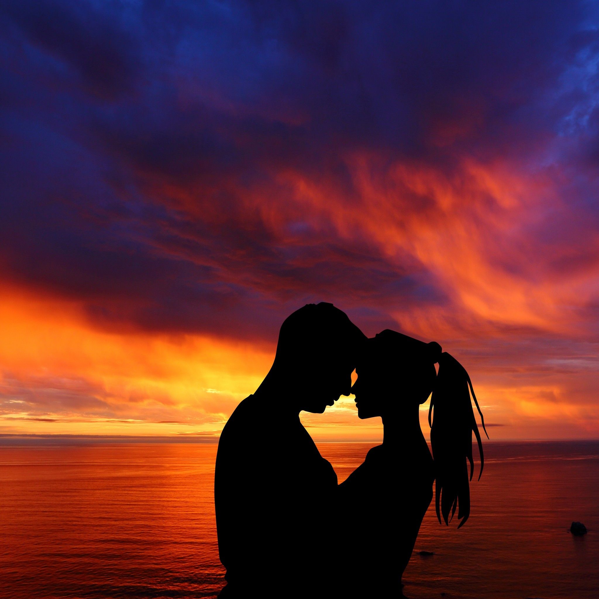 Couple 4K Wallpaper, Romantic, Silhouette, Sunset, Seascape, Together, 5K, Love