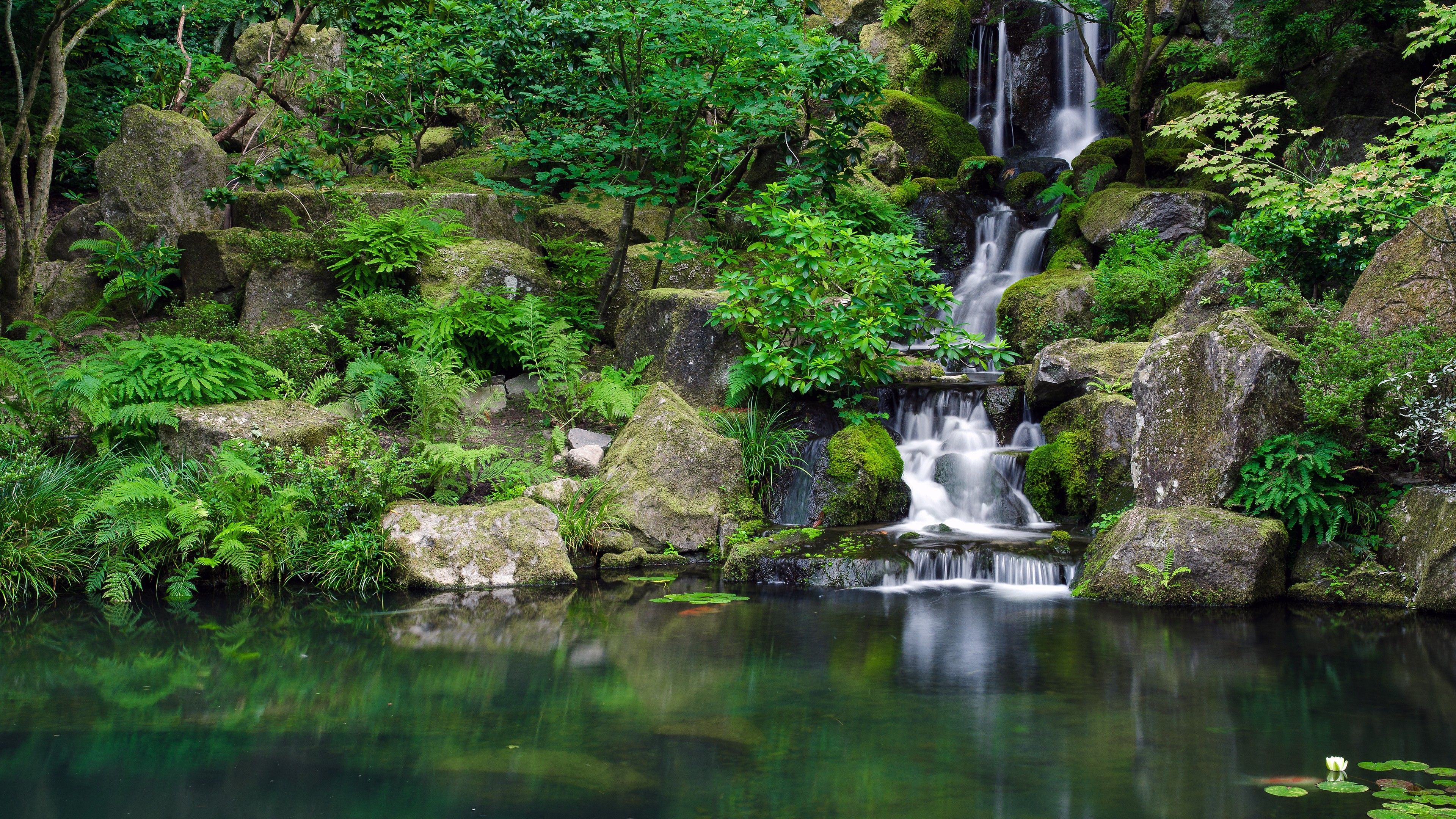 Waterfall, Portland Japanese Garden.S. 4K Wallpaper #