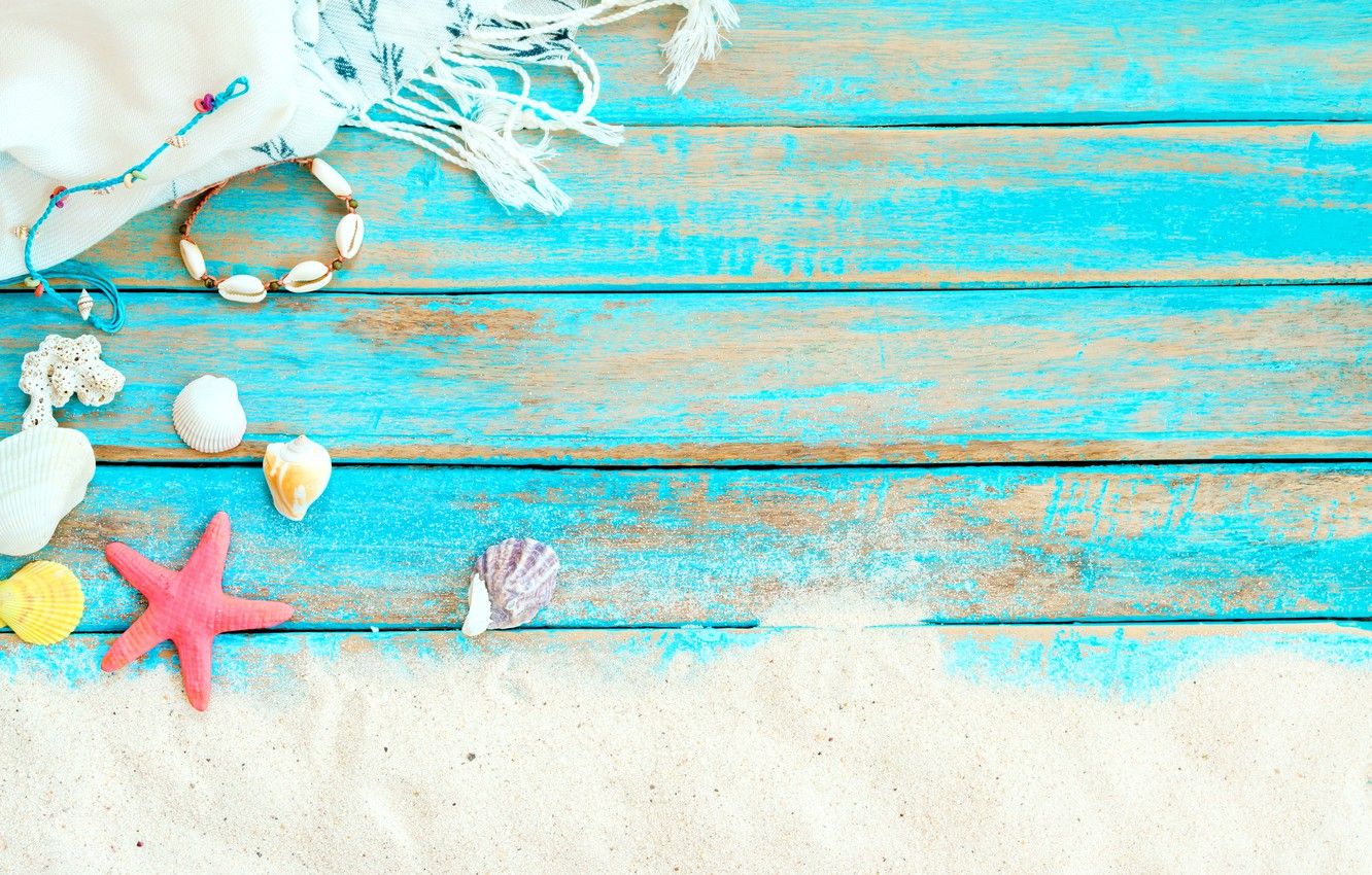 Wallpaper sand, beach, background, Board, star, shell, summer, beach, wood, sand, marine, starfish, seashells image for desktop, section разное
