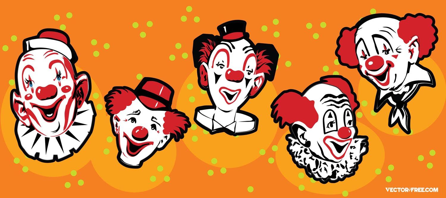 Free download vector banner with 5 funny clown cartoons on dotted background clowns [1500x667] for your Desktop, Mobile & Tablet. Explore Clown Wallpaper Free. Evil Clown Wallpaper, Clown Fish