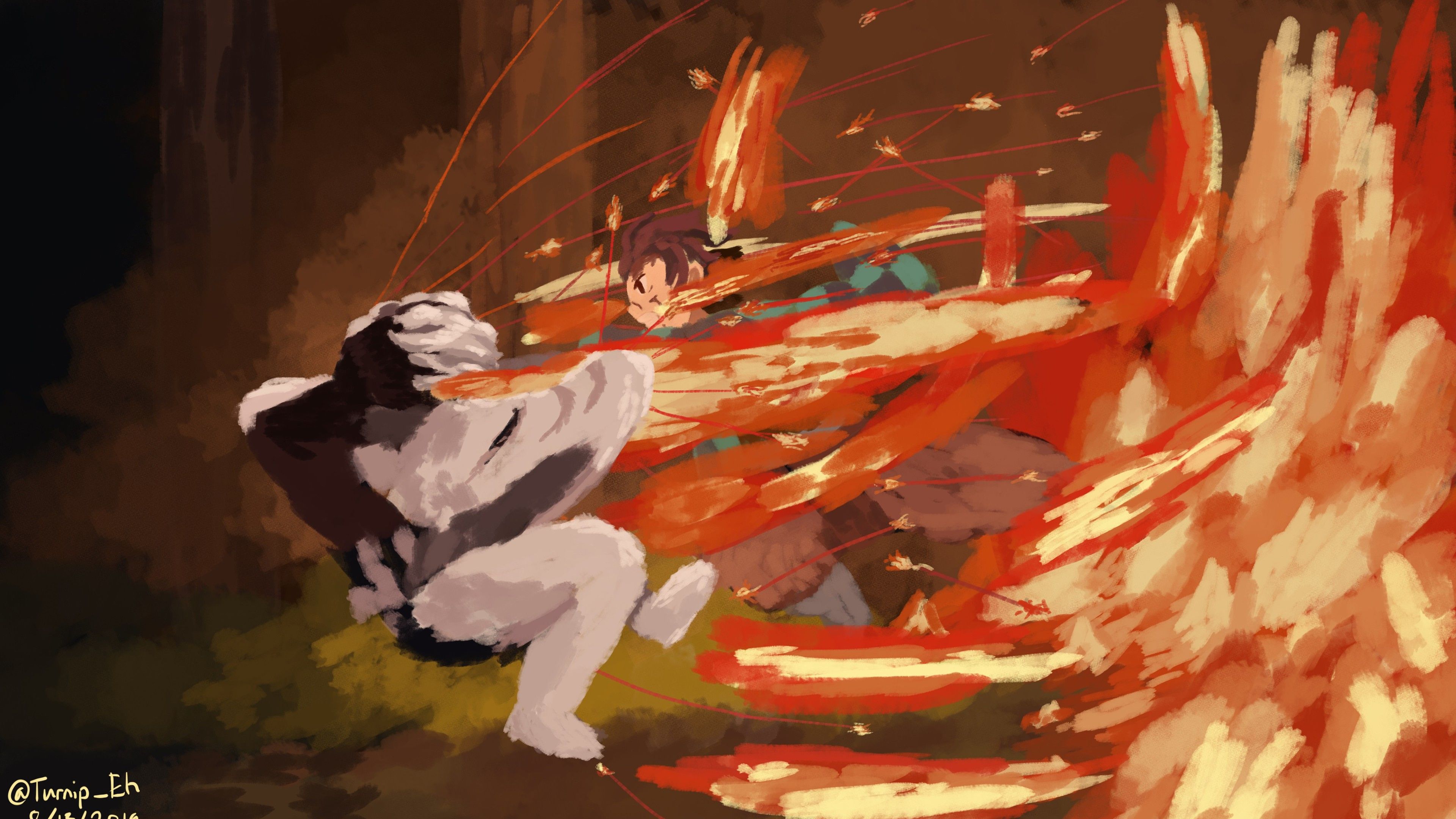 Demon Slayer Rui Tanjiro Kamado On Fire War 4K HD Anime Wallpaper