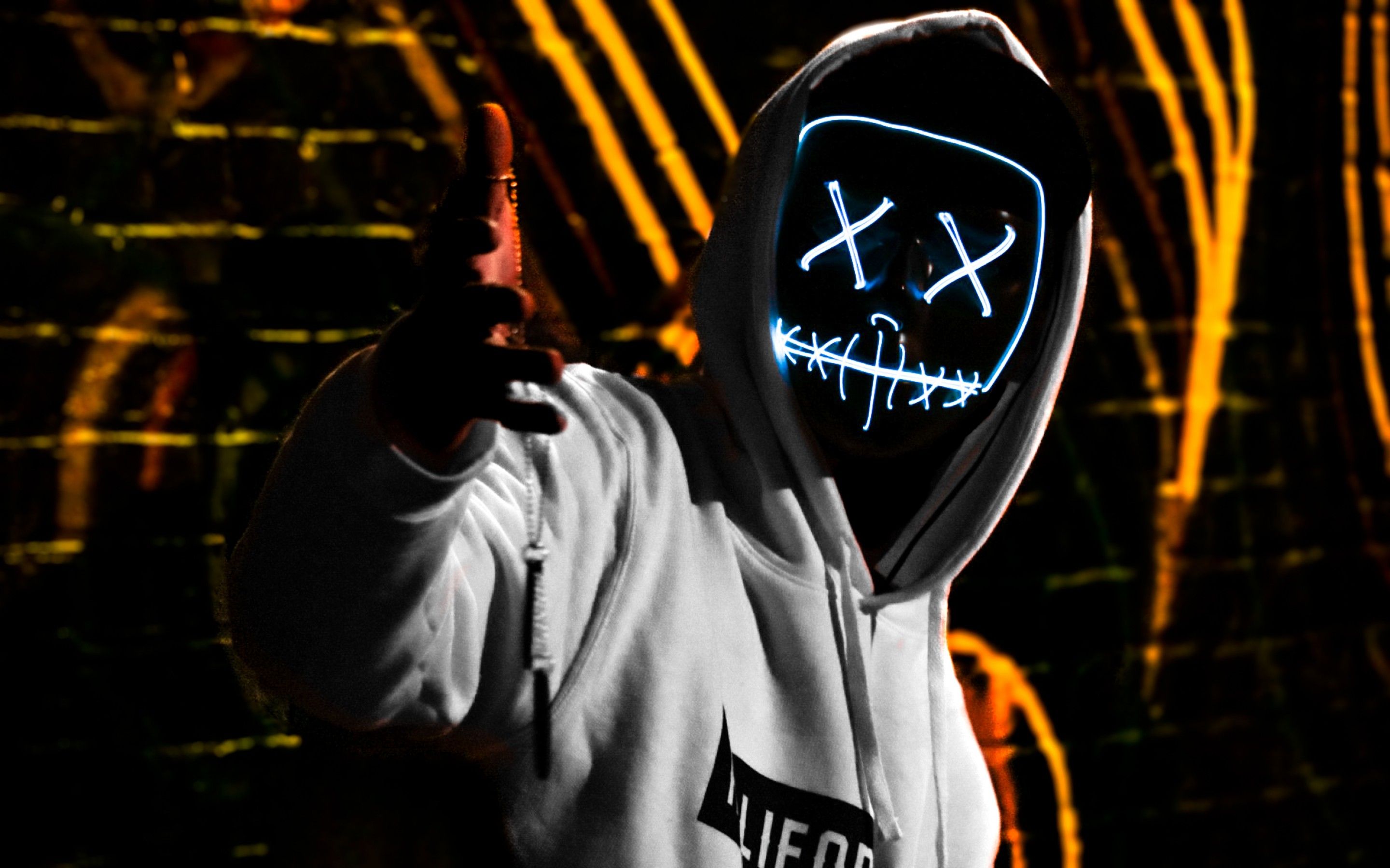 Man 4K Wallpaper, LED mask, Dope, Dark, Anonymous, Hoodie, 5K, Photography