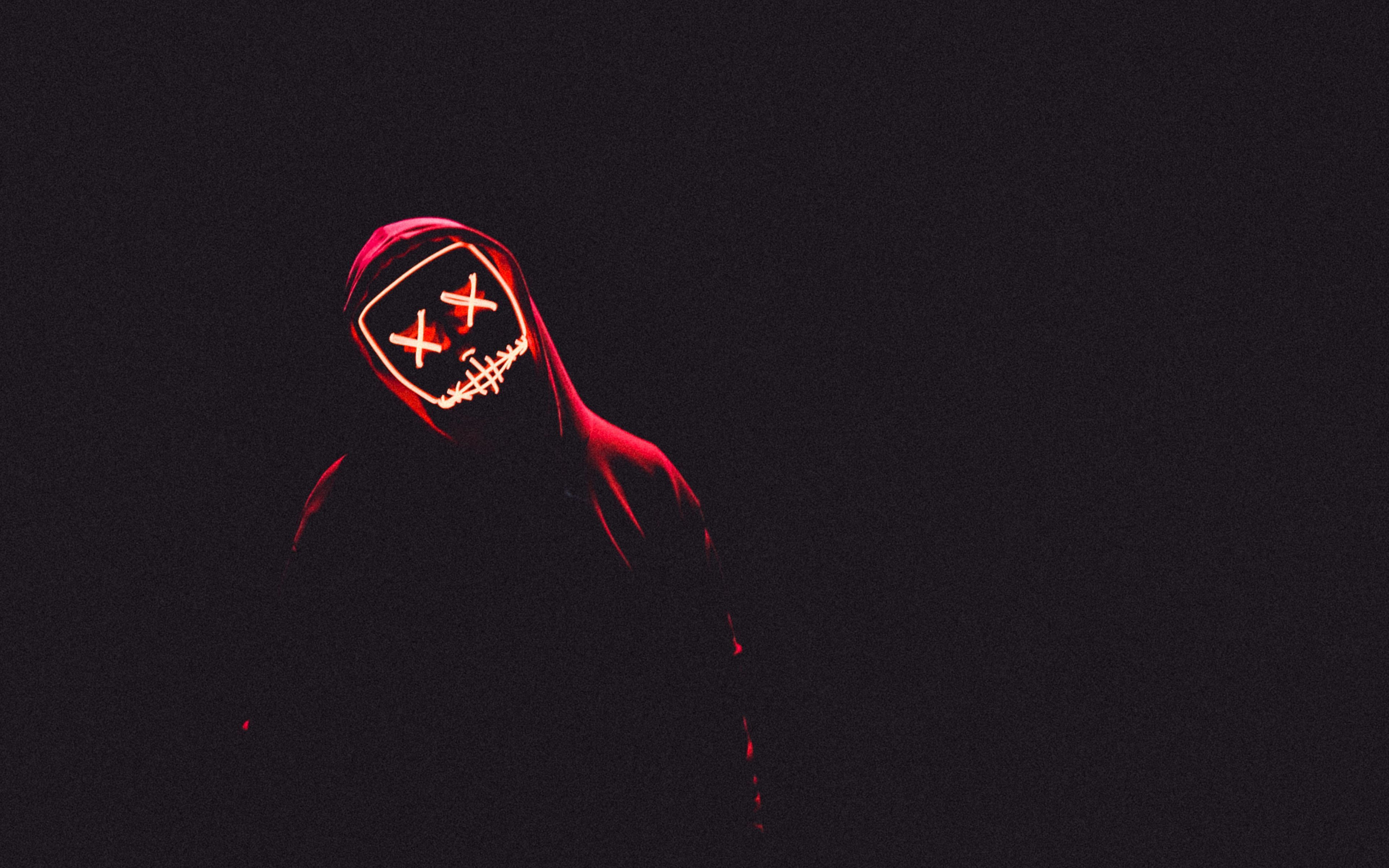 Download wallpaper 3840x2400 mask, hood, anonymous, dark, man, light 4k ultra HD 16:10 HD background