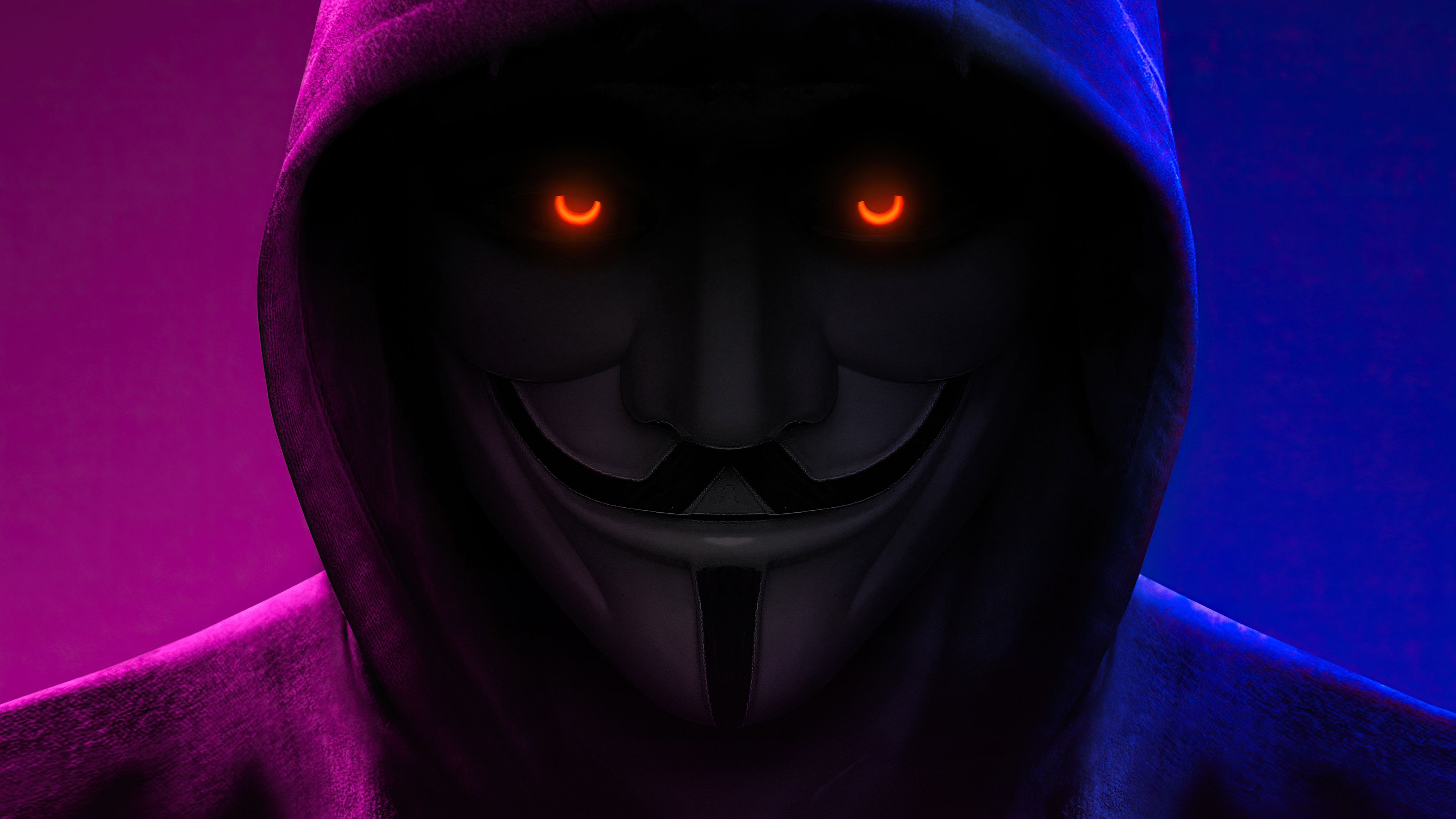 Anonymous Wallpaper 4K, Dark background, Mask, AMOLED