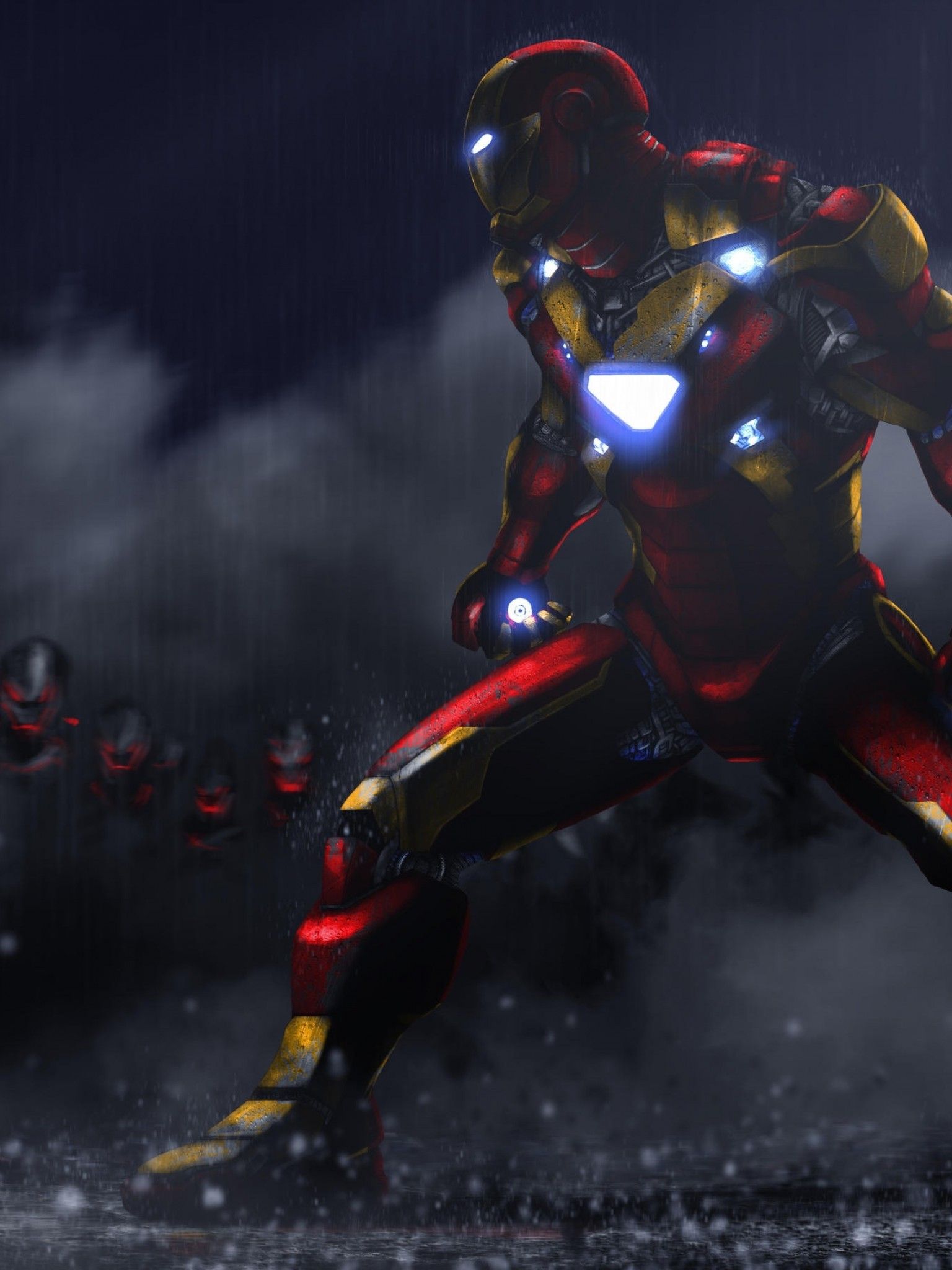 Download 1536x2048 Iron Man, Fight, Raining, Artwork, Age Of Ultron Wallpaper for Apple iPad Mini, Apple IPad 4