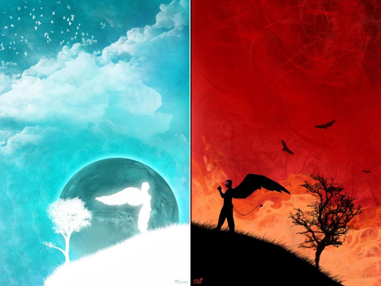 Heaven vs Hell Wallpaper. Naruto vs Sasuke Wallpaper, Red Vs. Blue Wallpaper and Batman vs Superman Wallpaper