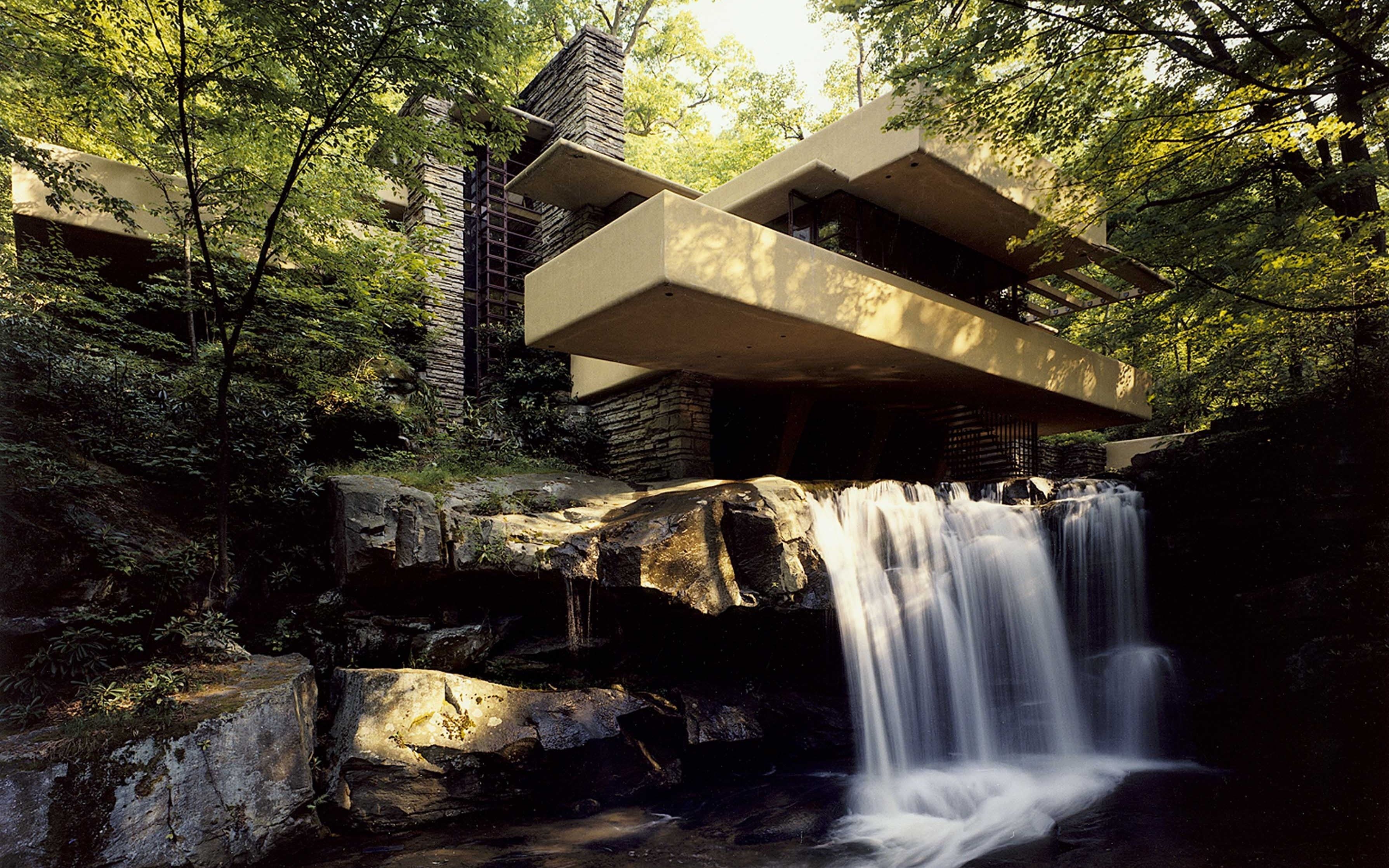 brown and gray concrete house #waterfall Falling Water Frank Lloyd Wright #building #tr. Falling water frank lloyd wright, Frank lloyd wright, Famous architecture