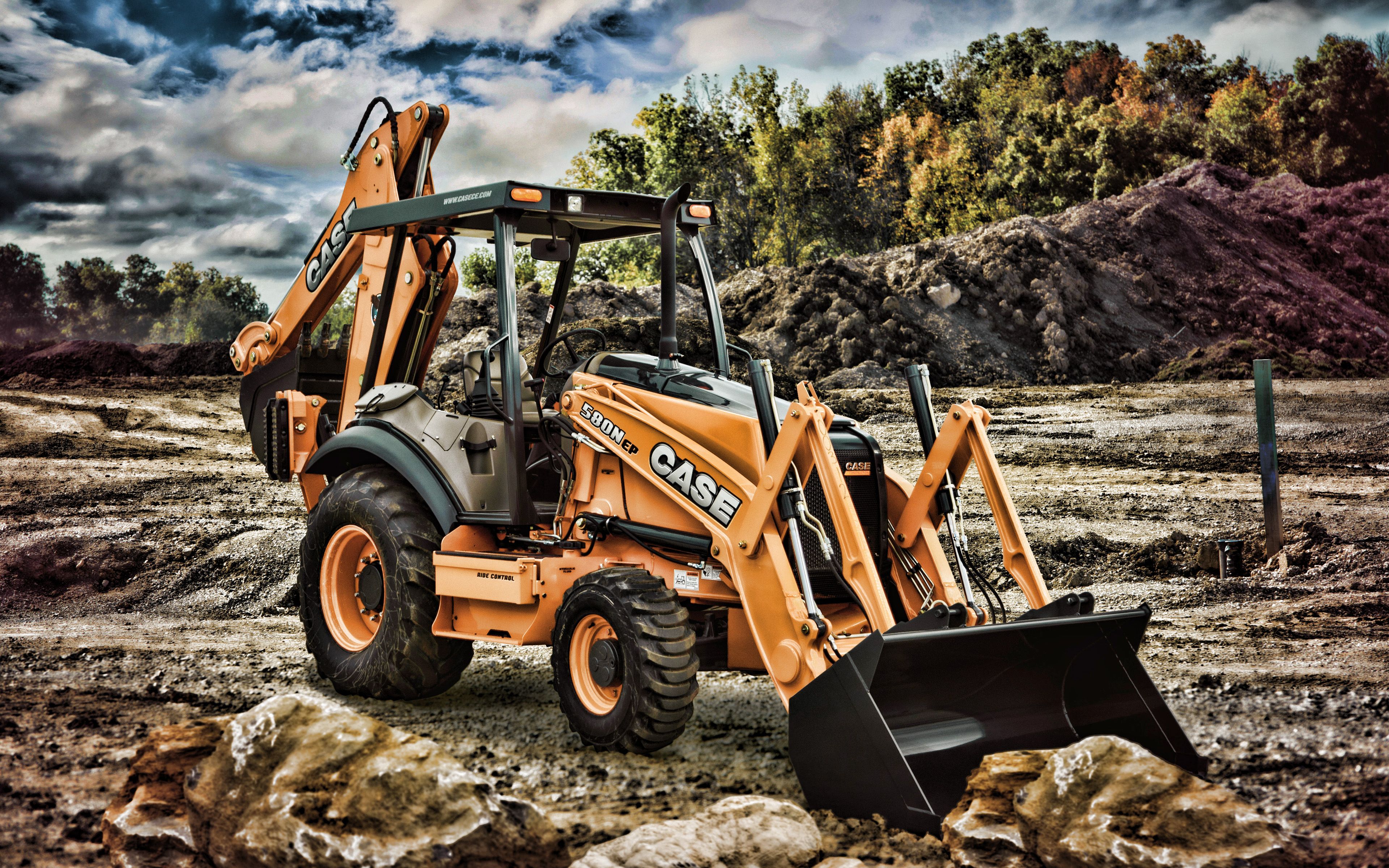 Download wallpaper CASE 580N EP, 4k, Backhoe Loader, 2019 tractors, construction machinery, tractor in career, N Series Backhoe Loaders, Case for desktop with resolution 3840x2400. High Quality HD picture wallpaper
