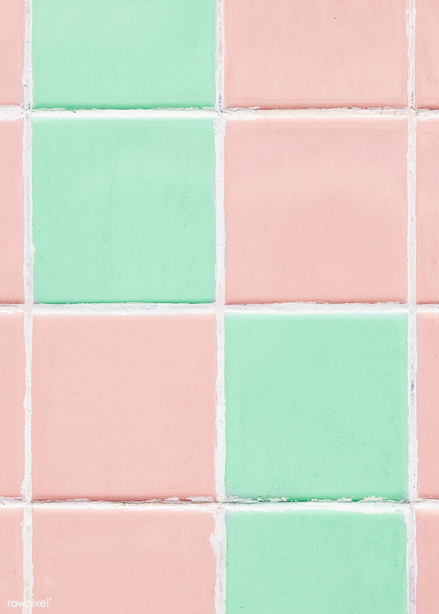 Pastel pink and green tiles textured background. free image by rawpixel.com. Pink and green wallpaper, Pink and green, Mint green background