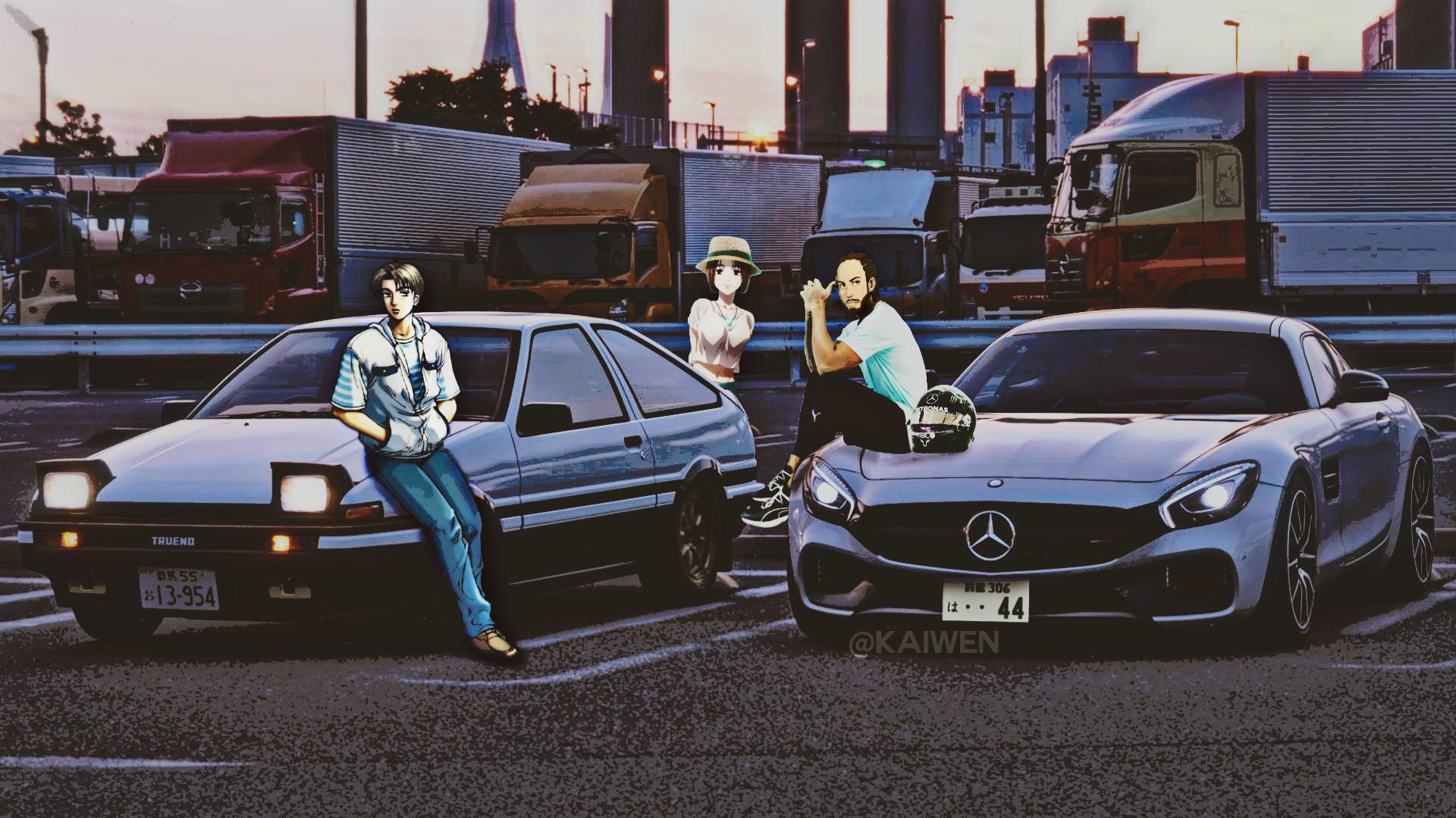 Takumi Fujiwara, Natsuki Mogi and Lewis Hamilton (Maybe he's that Mercedes guy that Natsuki could have fun with) #TakumiItsJames