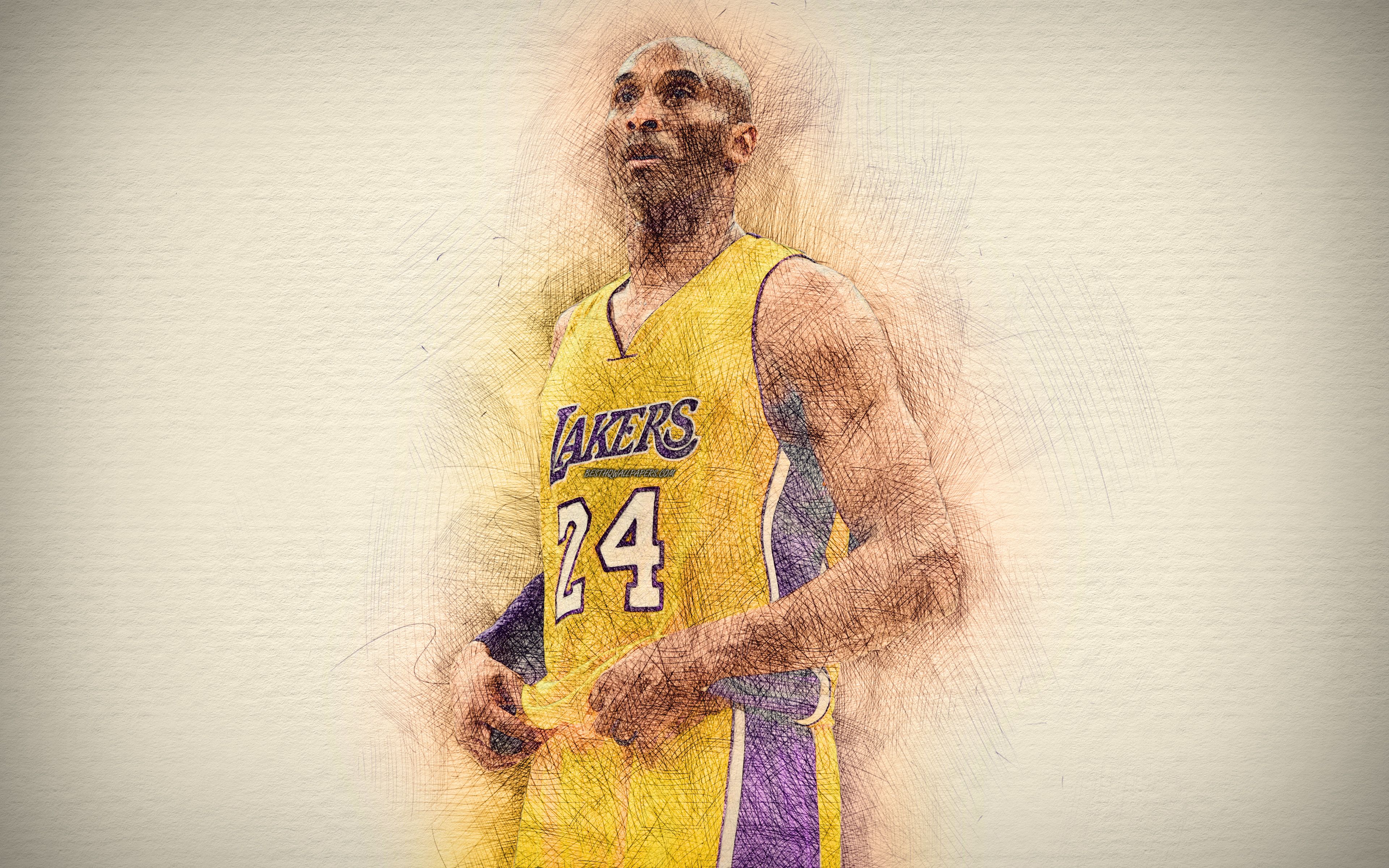 Download wallpaper Kobe Bryant, 4k, artwork, basketball stars, Los Angeles Lakers, NBA, basketball, LA Lakers, drawing Kobe Bryant, Kobe Bean Bryant for desktop with resolution 3840x2400. High Quality HD picture wallpaper