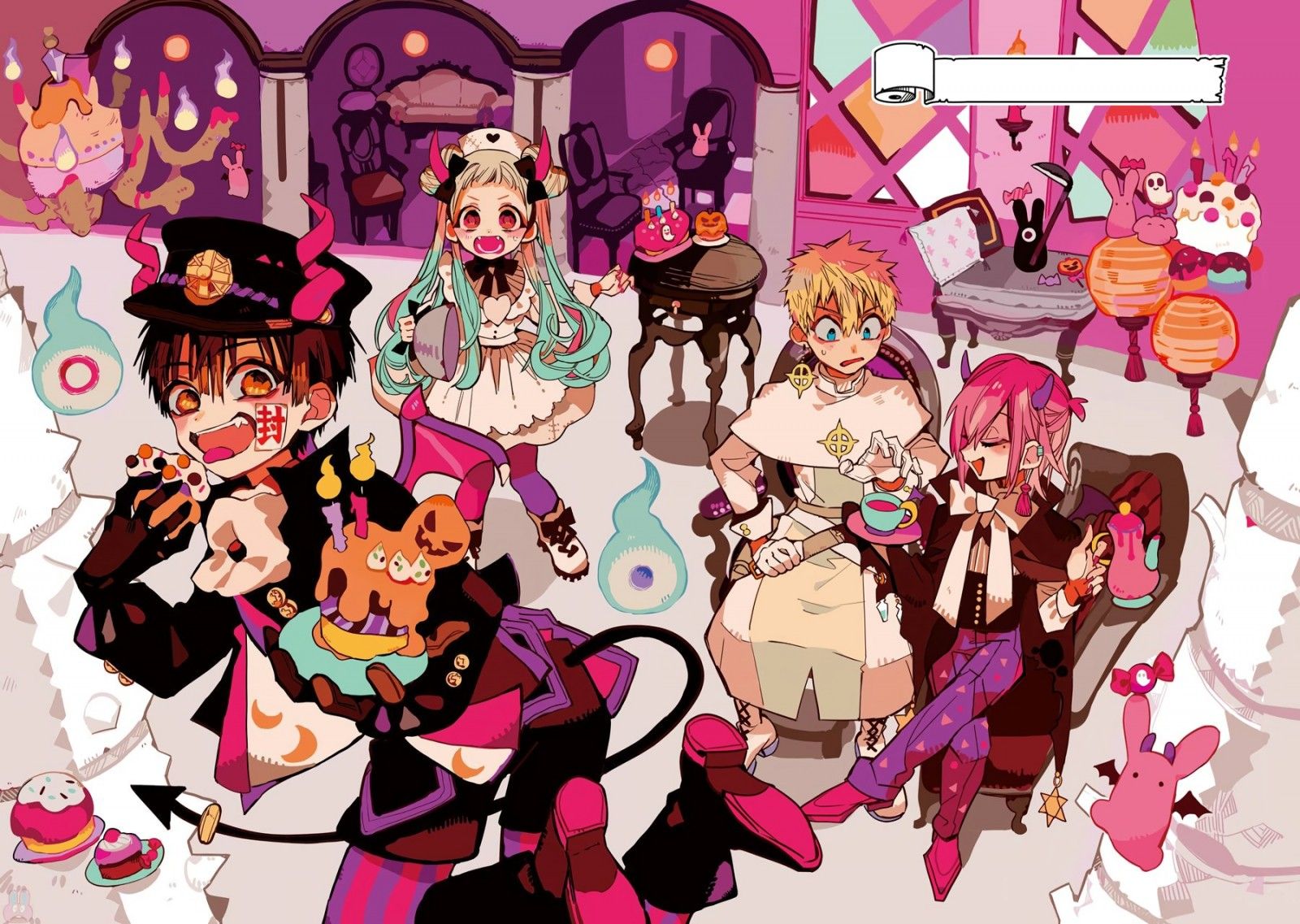 Wallpaper, Jibaku Sounen Hanako kun, Amane Yugi, Yashiro Nene, Minamoto Kou, Mitsuba Sousuke 1800x1280