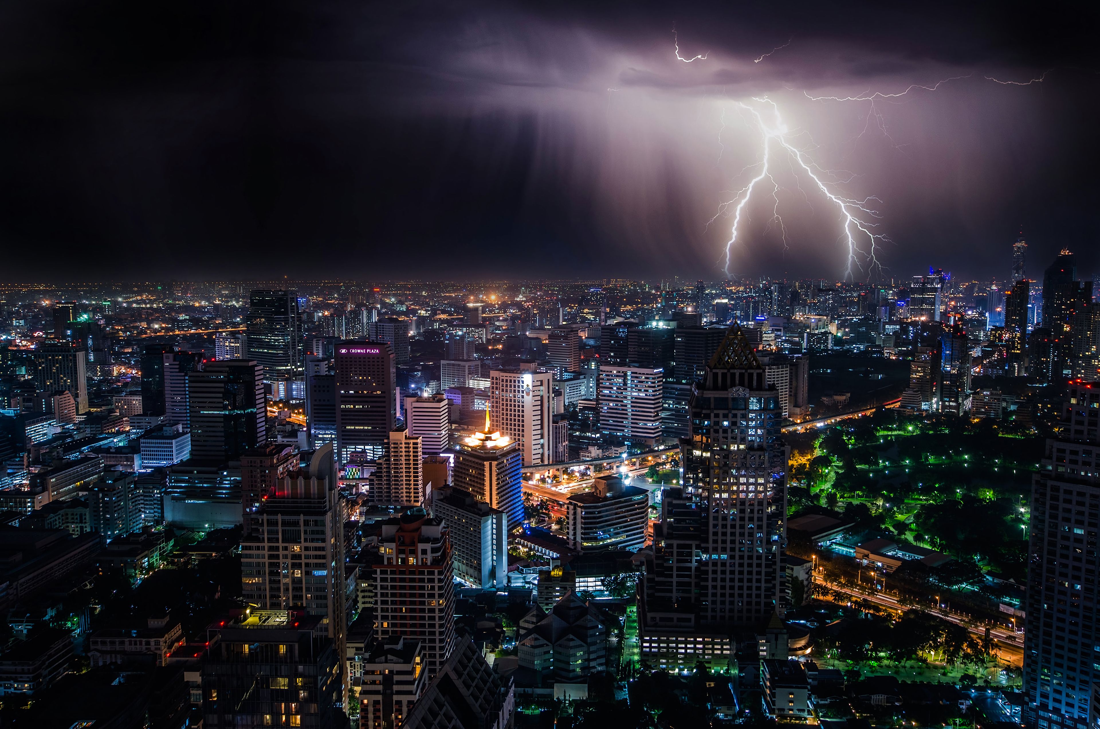 Lightning Storm At Night Bangkok 4k 1440P Resolution HD 4k Wallpaper, Image, Background, Photo and Picture