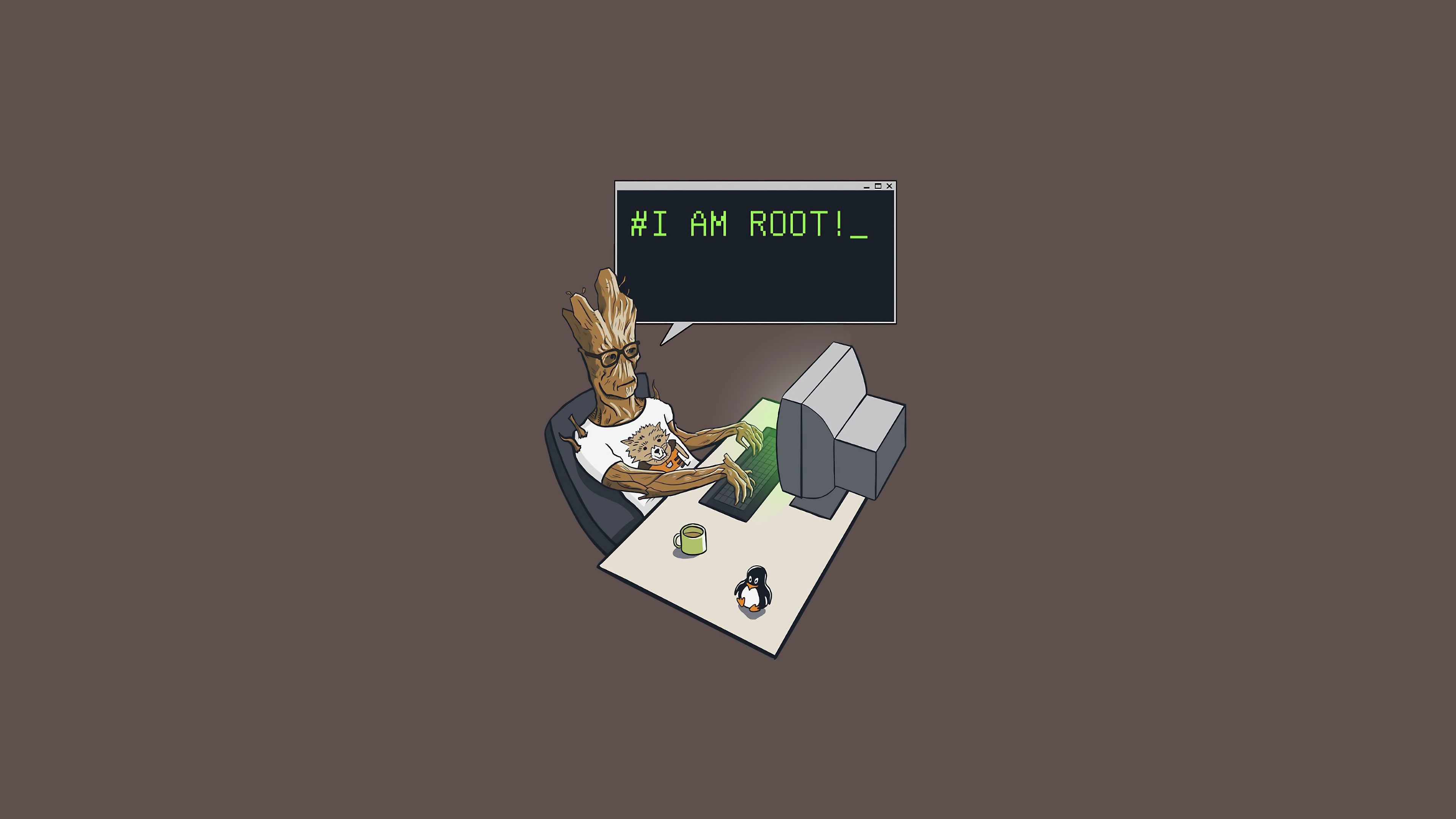 Computer Programmer Groot Minimalist Comics 4K