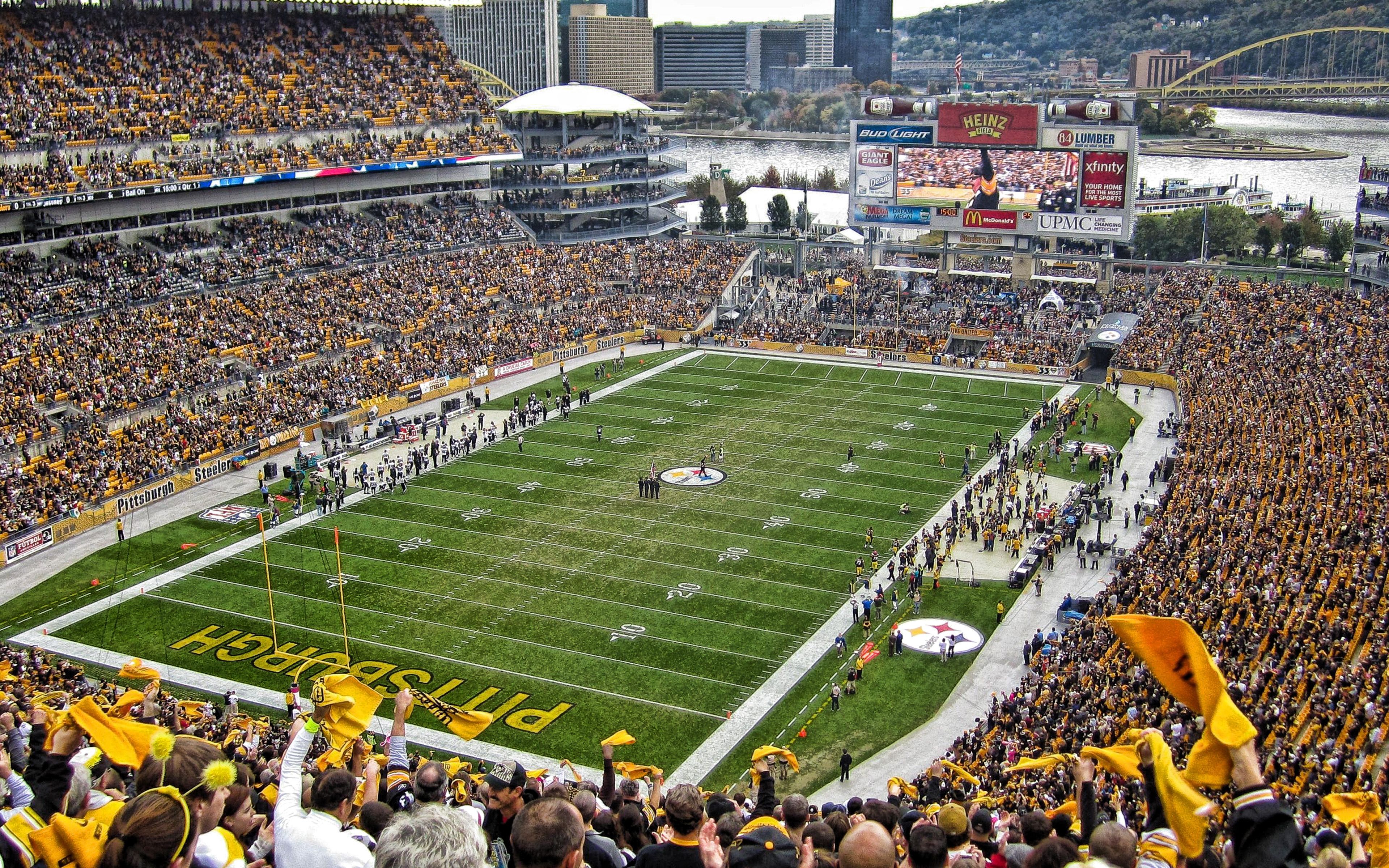 Download wallpaper Heinz Field, Pittsburgh Steelers stadium, Pittsburgh, Pennsylvania, USA, Pittsburgh Steelers, NFL, National Football League, Pittsburgh Panthers stadium, NCAA, American football for desktop with resolution 3840x2400. High Quality HD